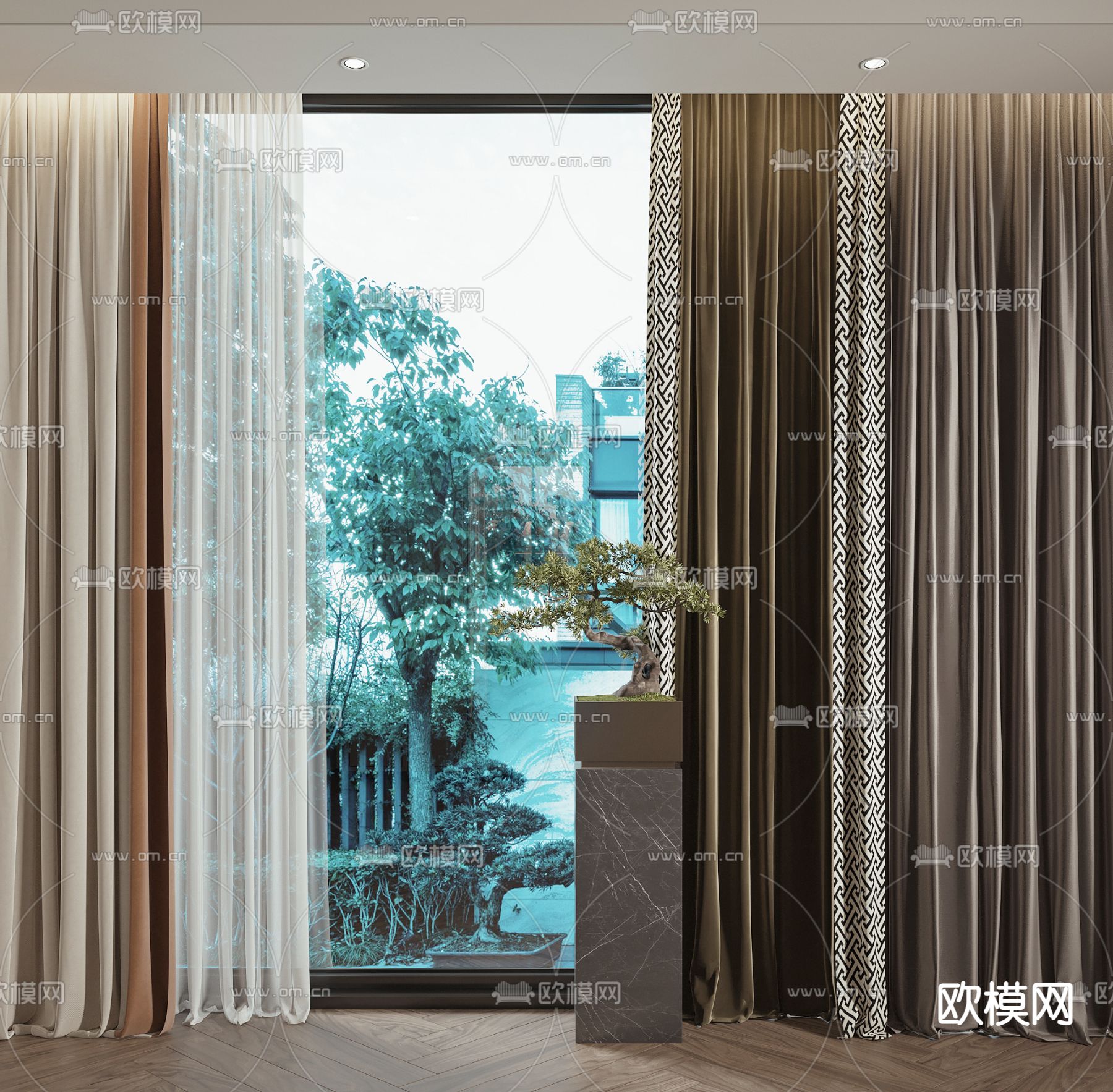 新中式窗帘su模型下载（渲染图1）