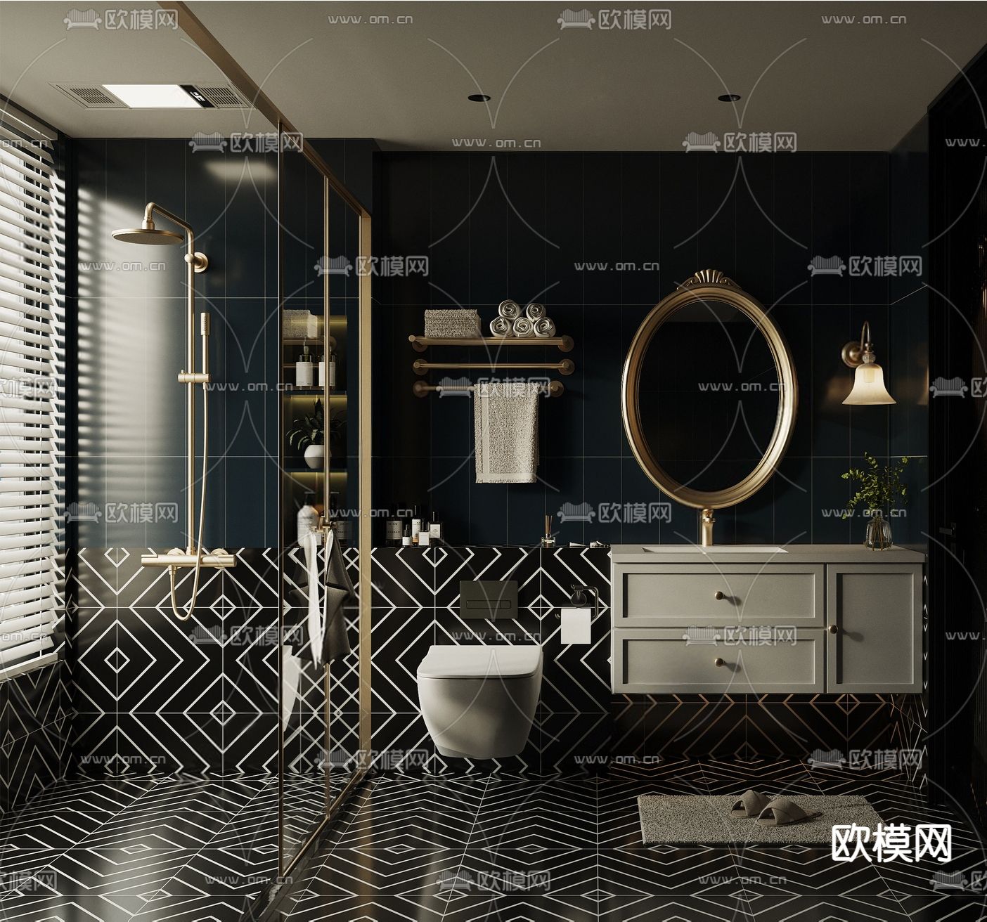 美式卫生间 浴室su模型