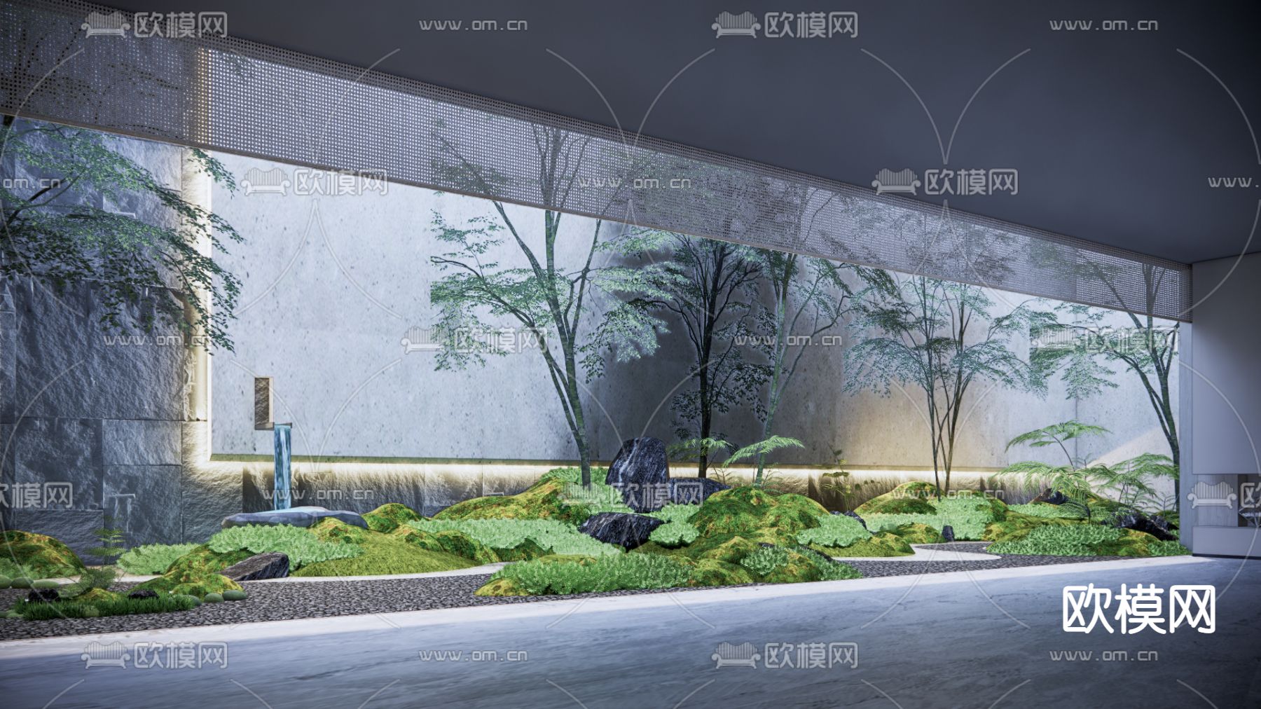 现代下沉庭院景观su模型下载_ID14122585_sketchup模型下载-欧模网