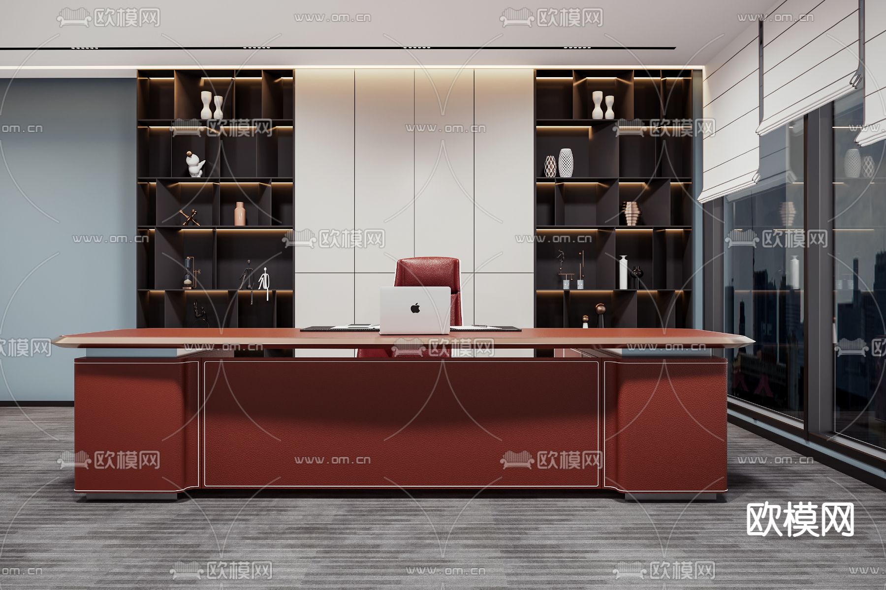 班台办公桌椅su模型下载（渲染图1）