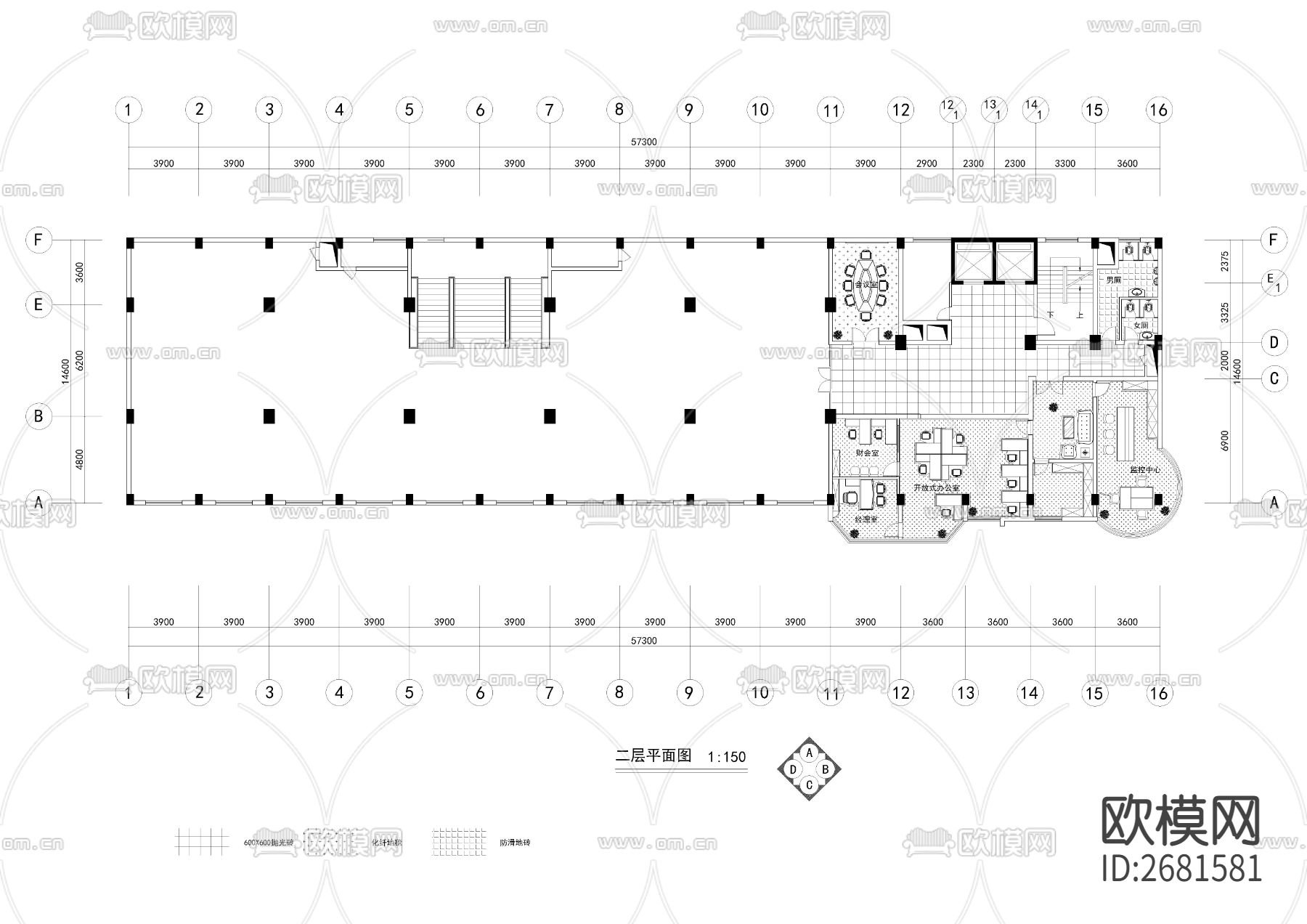 某宾馆装饰平面cad施工图下载（渲染图2）