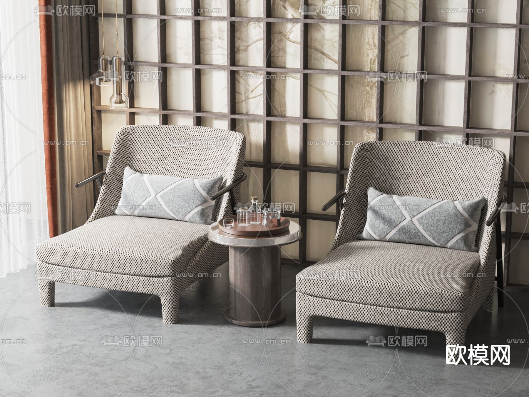 新中式休闲椅su模型下载（渲染图1）