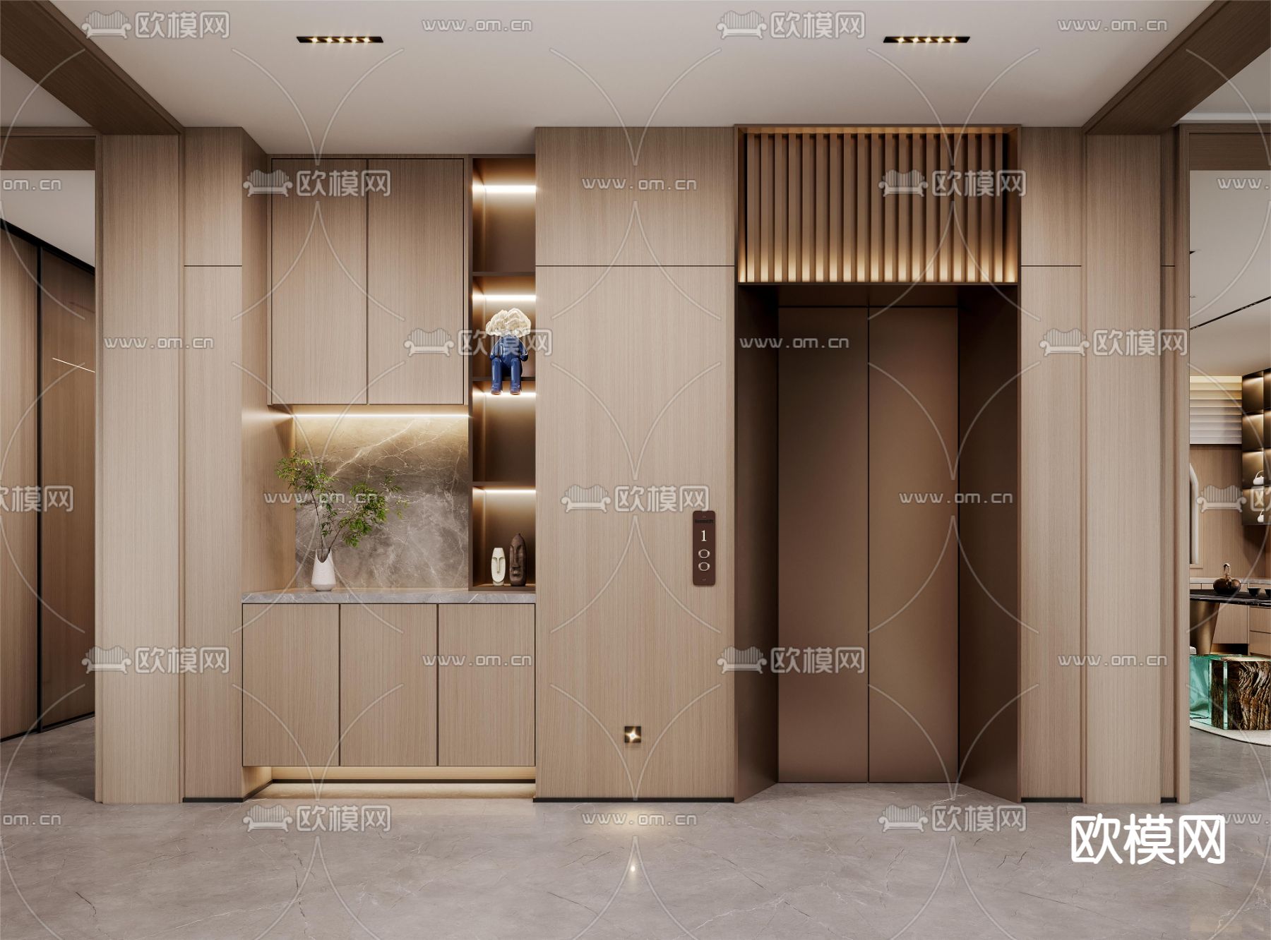 家居电梯厅 过道3d模型下载_ID14123840_3dmax免费模型-欧模网