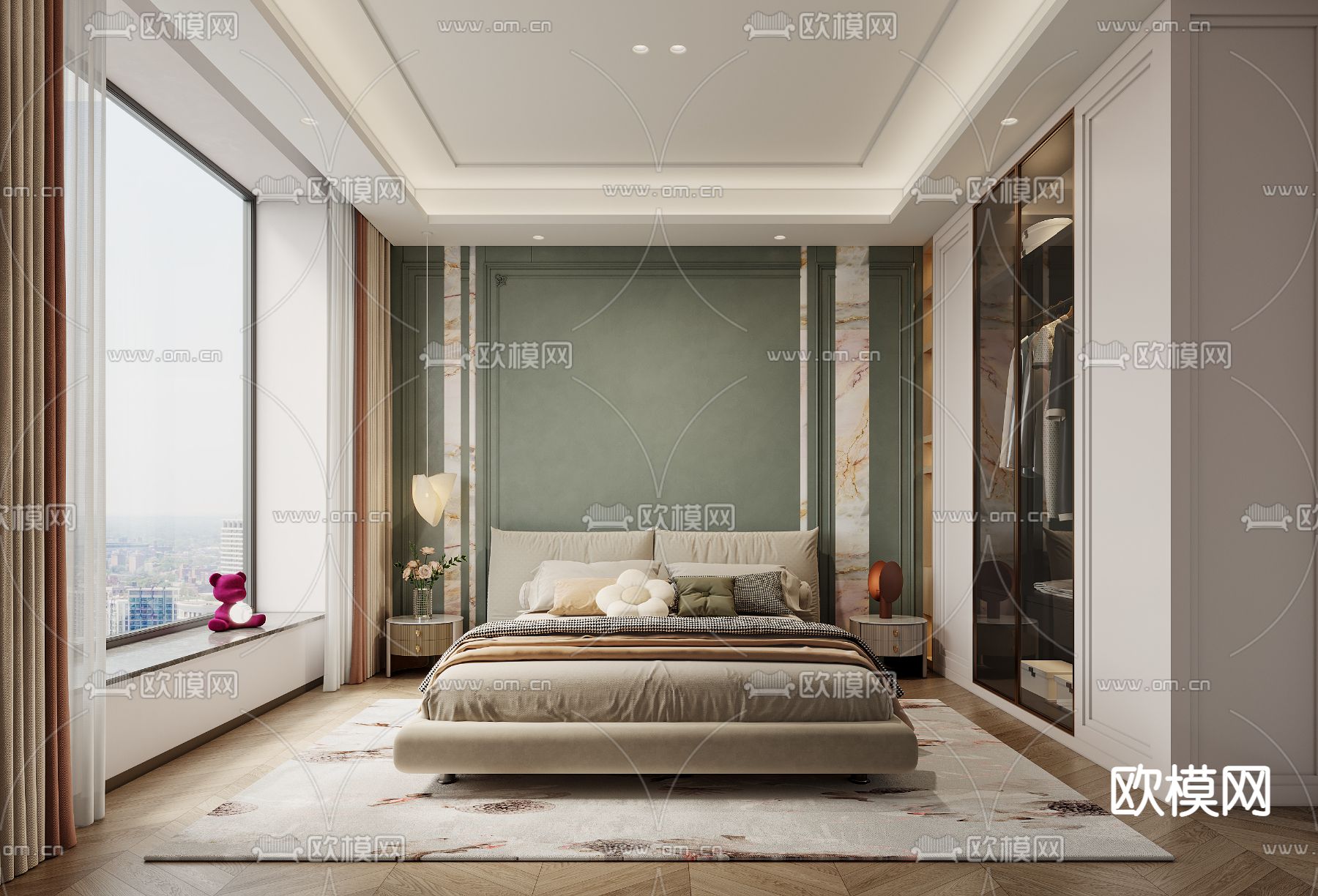 简欧卧室 次卧 女孩房3d模型下载（渲染图1）