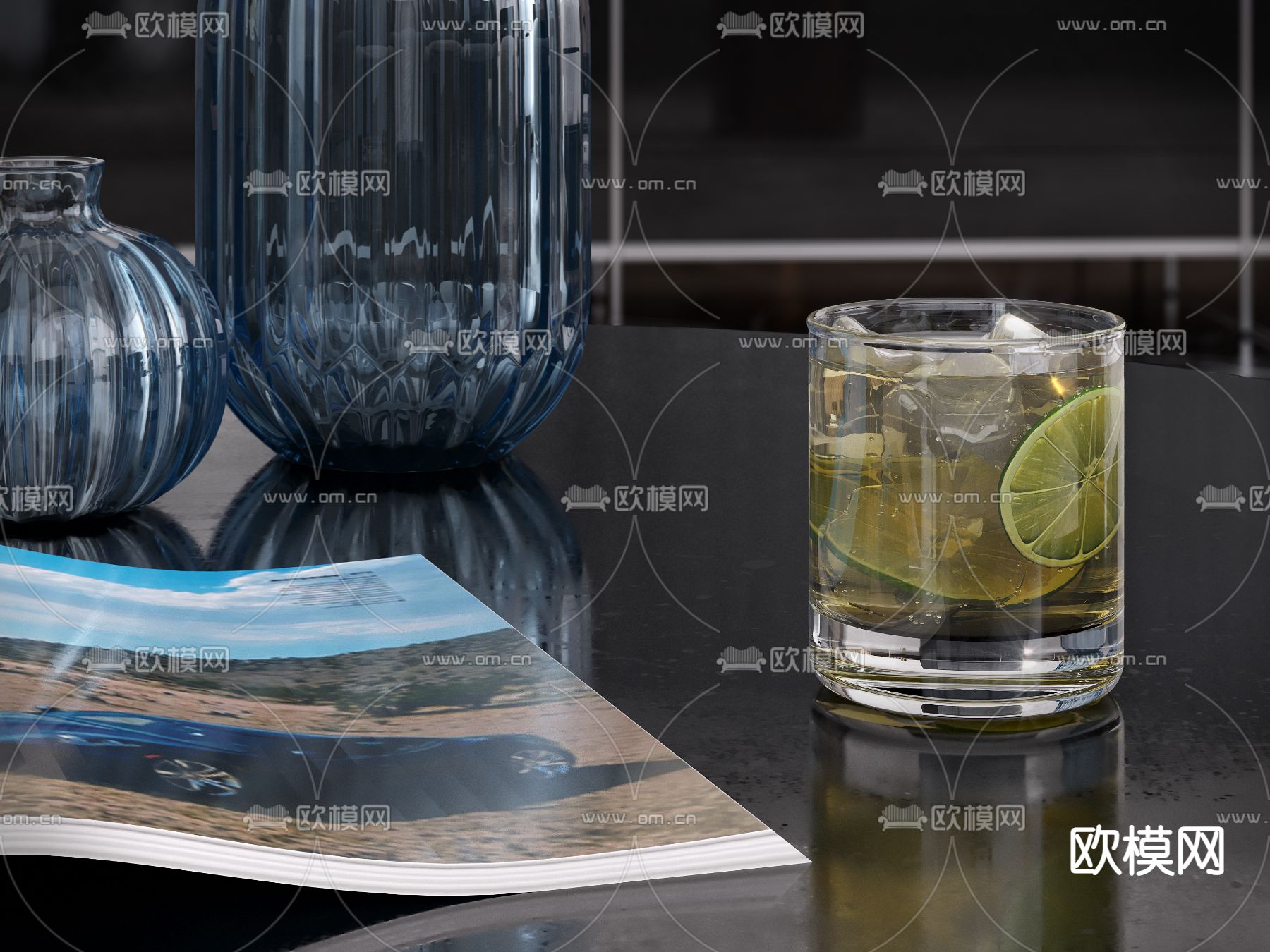 高级灰客厅3d模型下载（渲染图3）