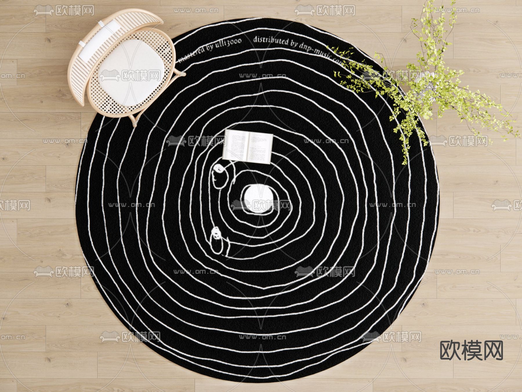 现代圆形地毯su模型下载（渲染图1）