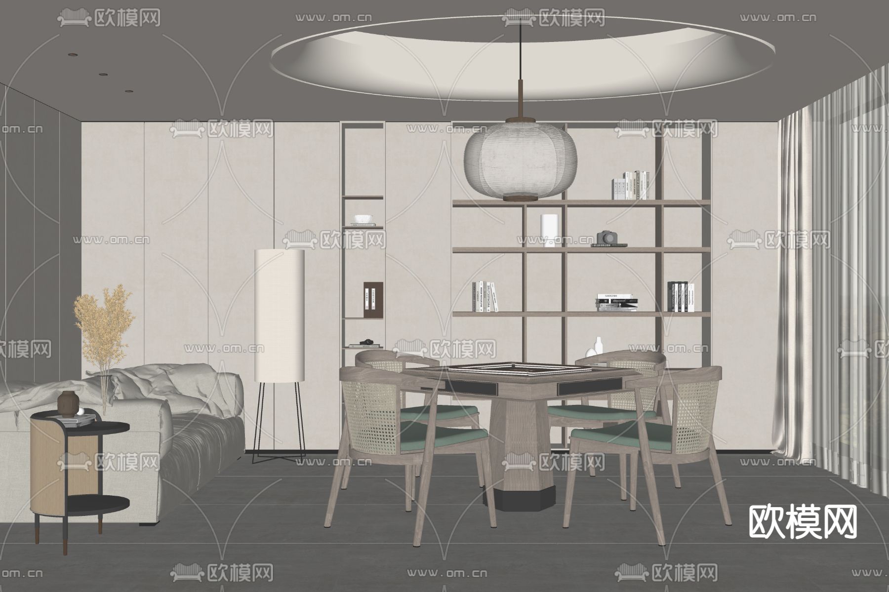 侘寂风棋牌室su模型下载（渲染图2）