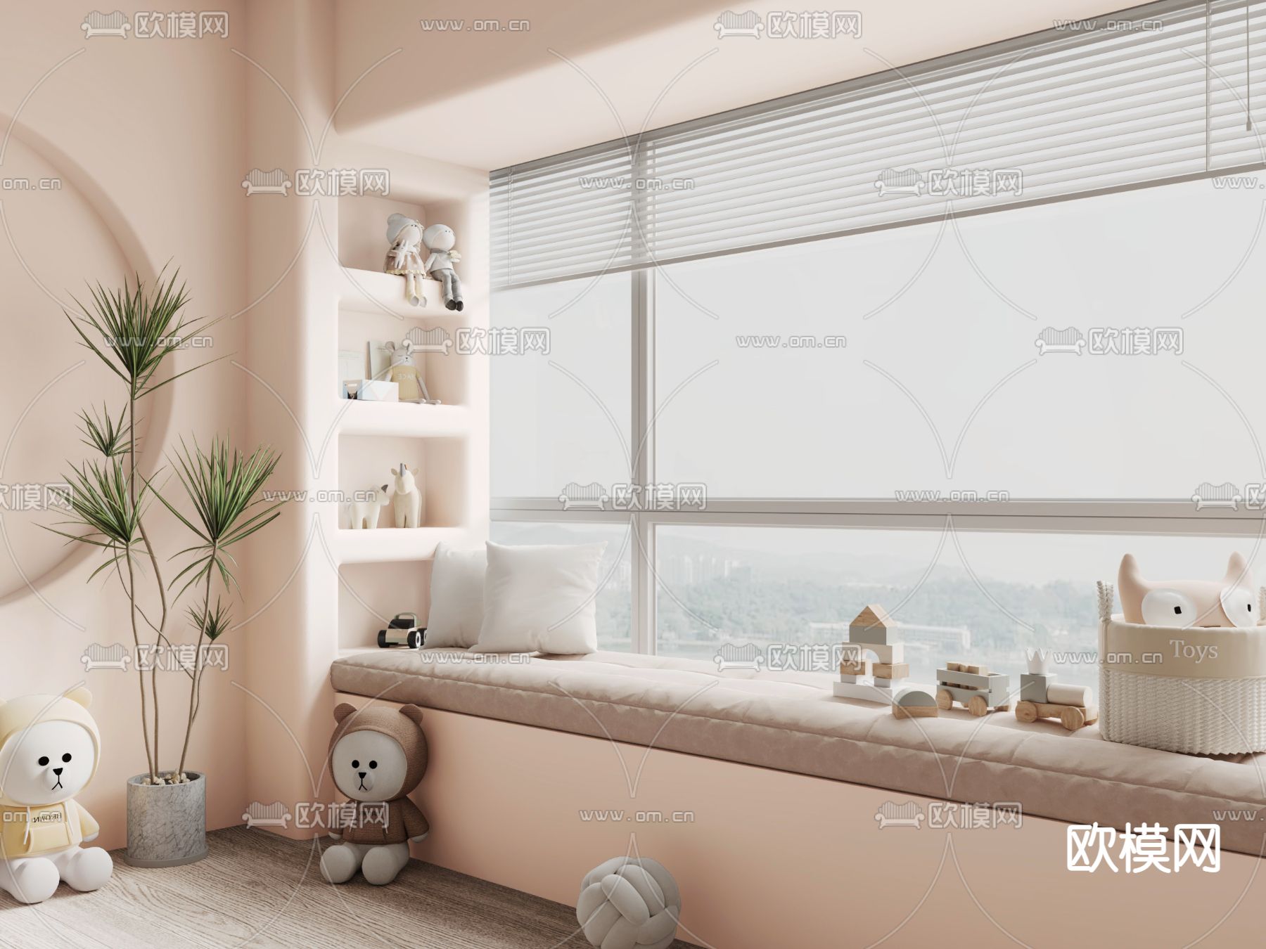 现代飘窗 坐垫su模型下载（渲染图1）