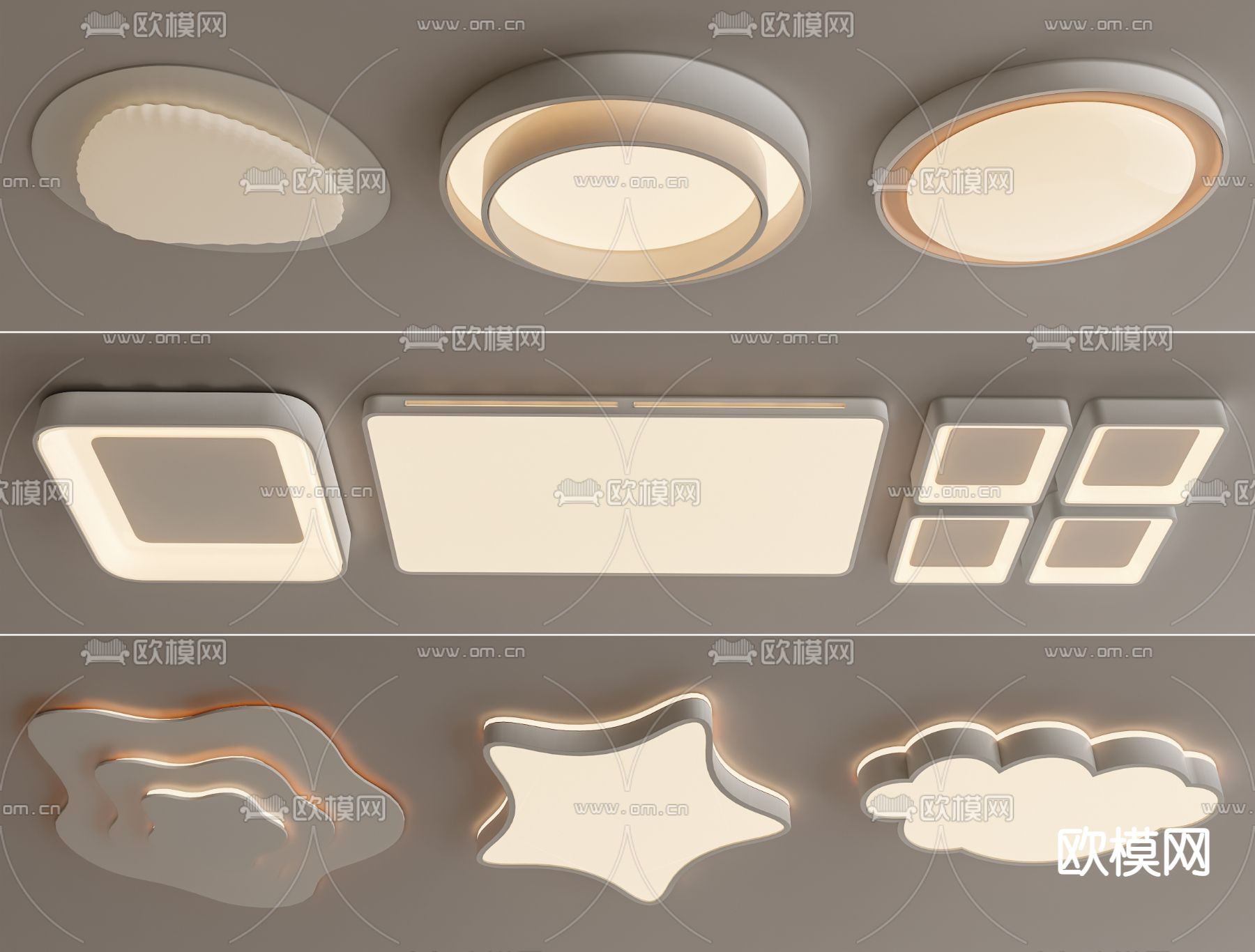 现代吸顶灯 云朵灯su模型下载（渲染图1）