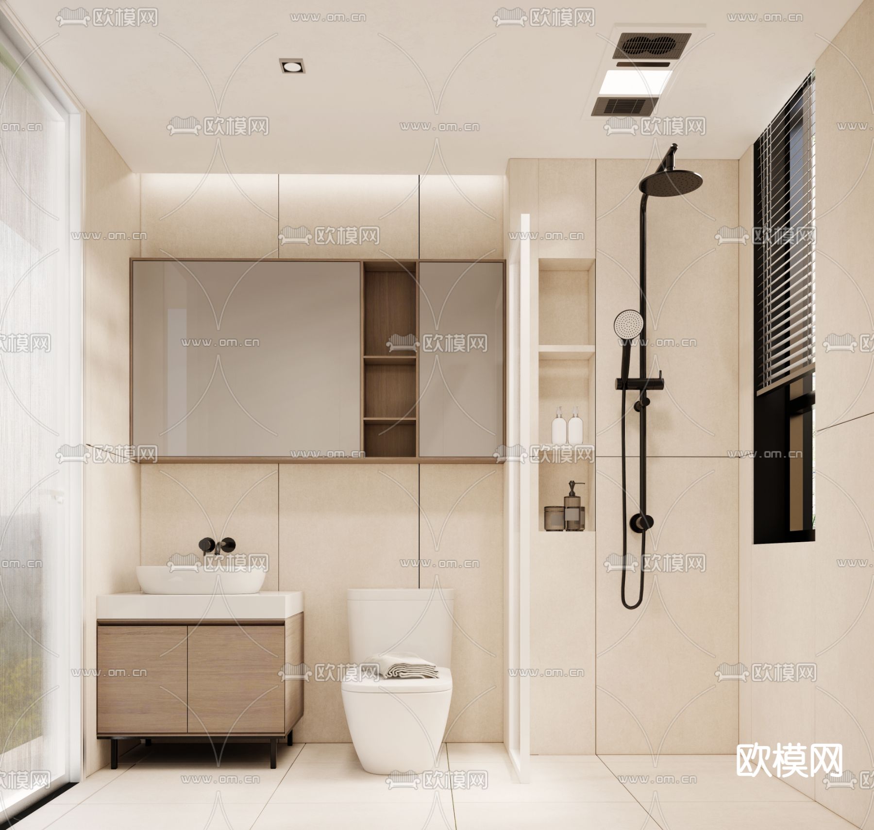 现代浴室卫生间su模型下载（渲染图1）