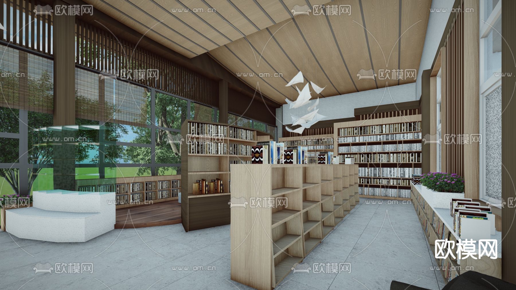 现代森林书吧su模型下载（渲染图4）