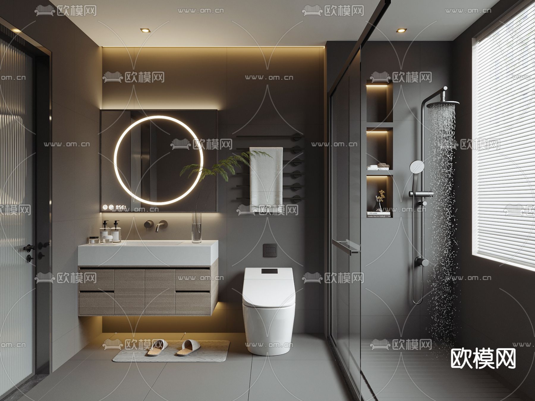 暗黑风卫生间 浴室su模型下载（渲染图1）