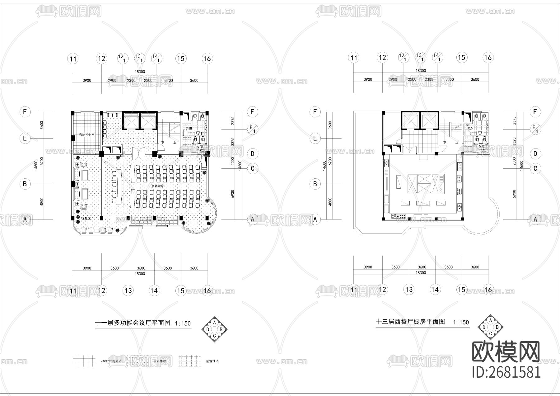 某宾馆装饰平面cad施工图下载（渲染图3）