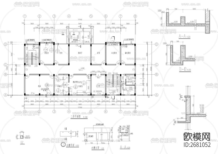 某精神病療養(yǎng)院全套建筑CAD施工圖下載(渲染圖5)