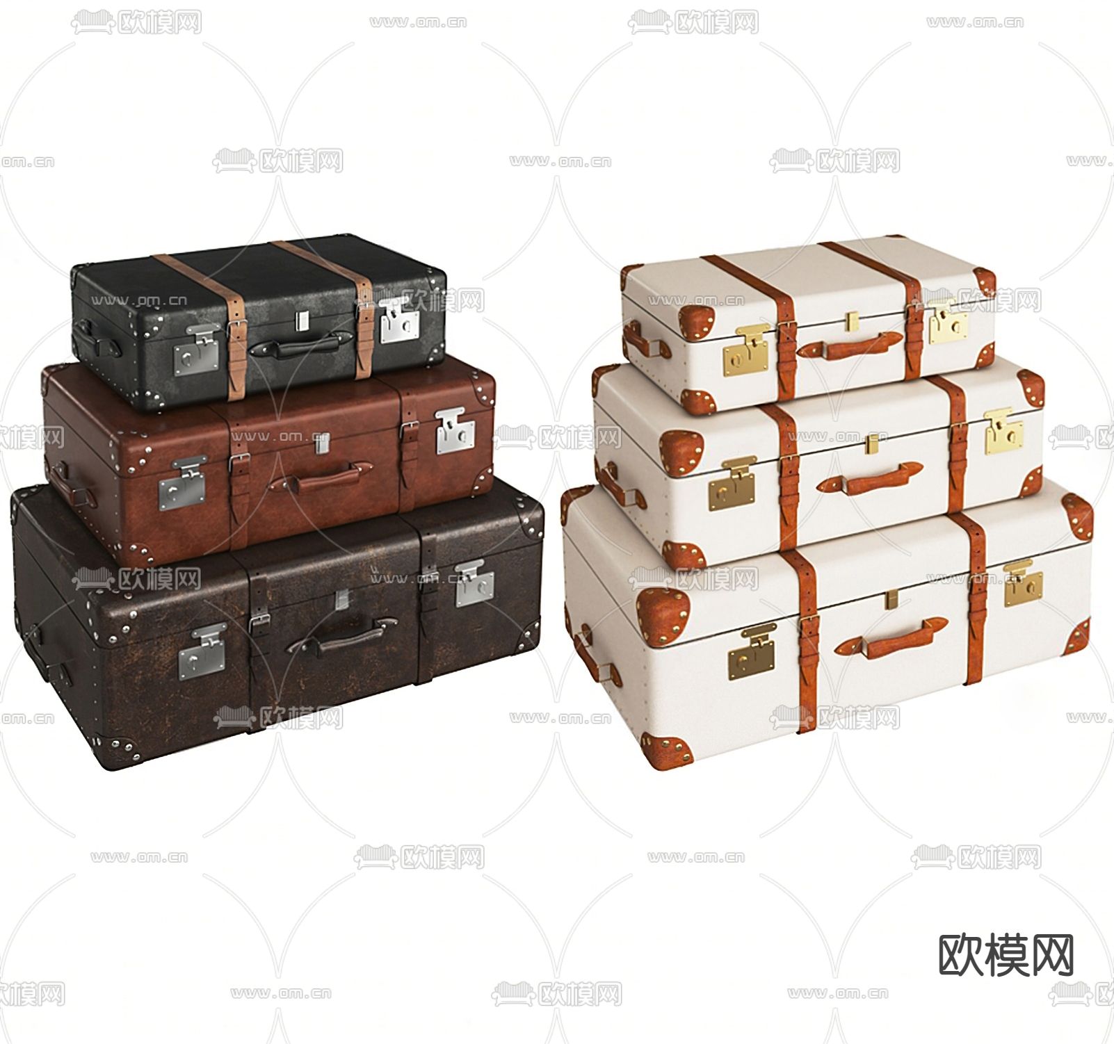 美式箱子 皮箱 行李箱su模型下载（渲染图1）