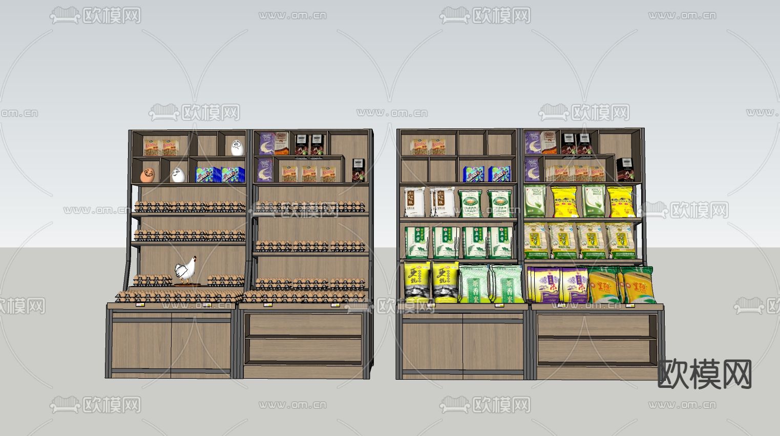 现代超市货架su模型下载