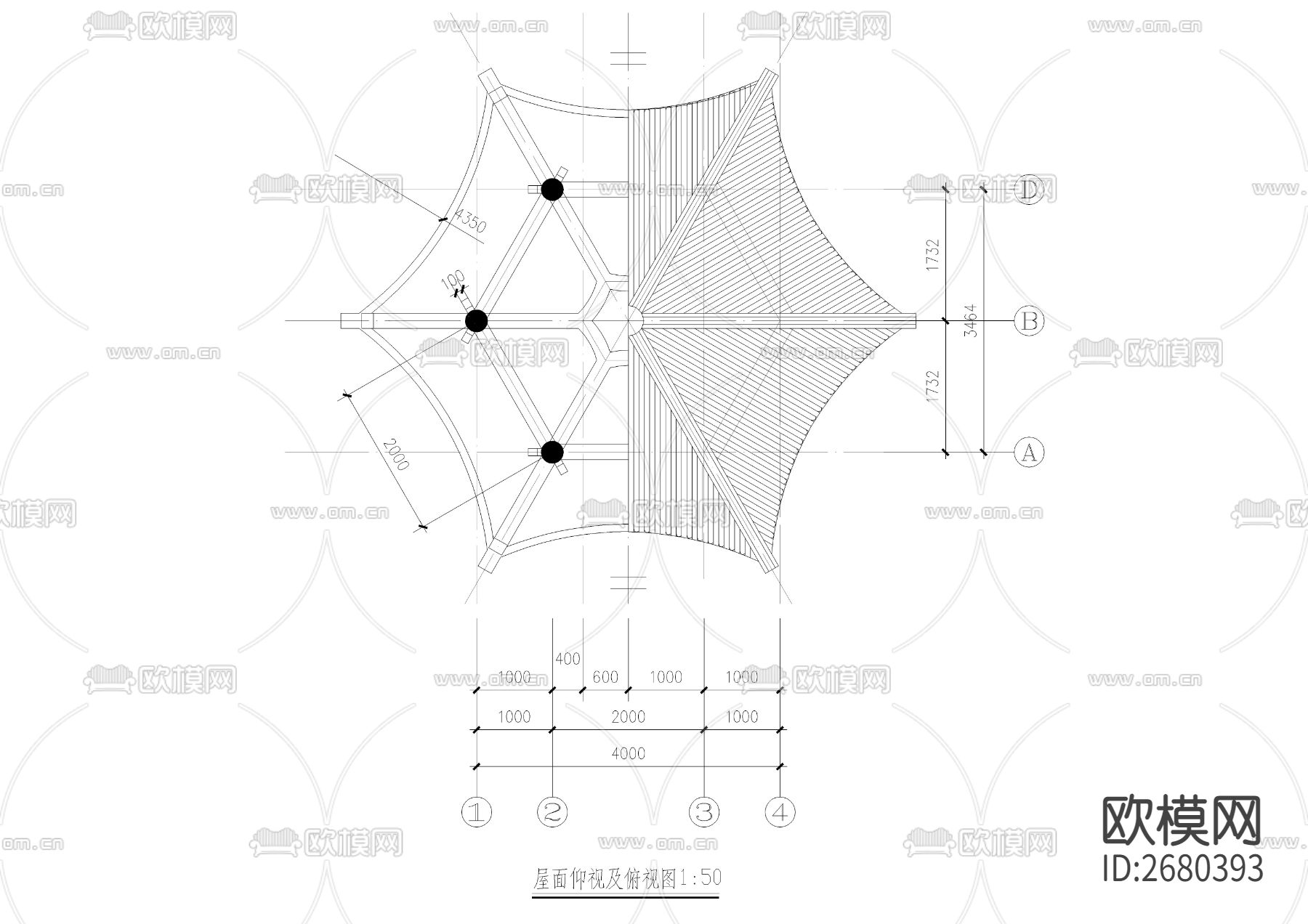 六角古亭CAD节点大样下载（渲染图2）