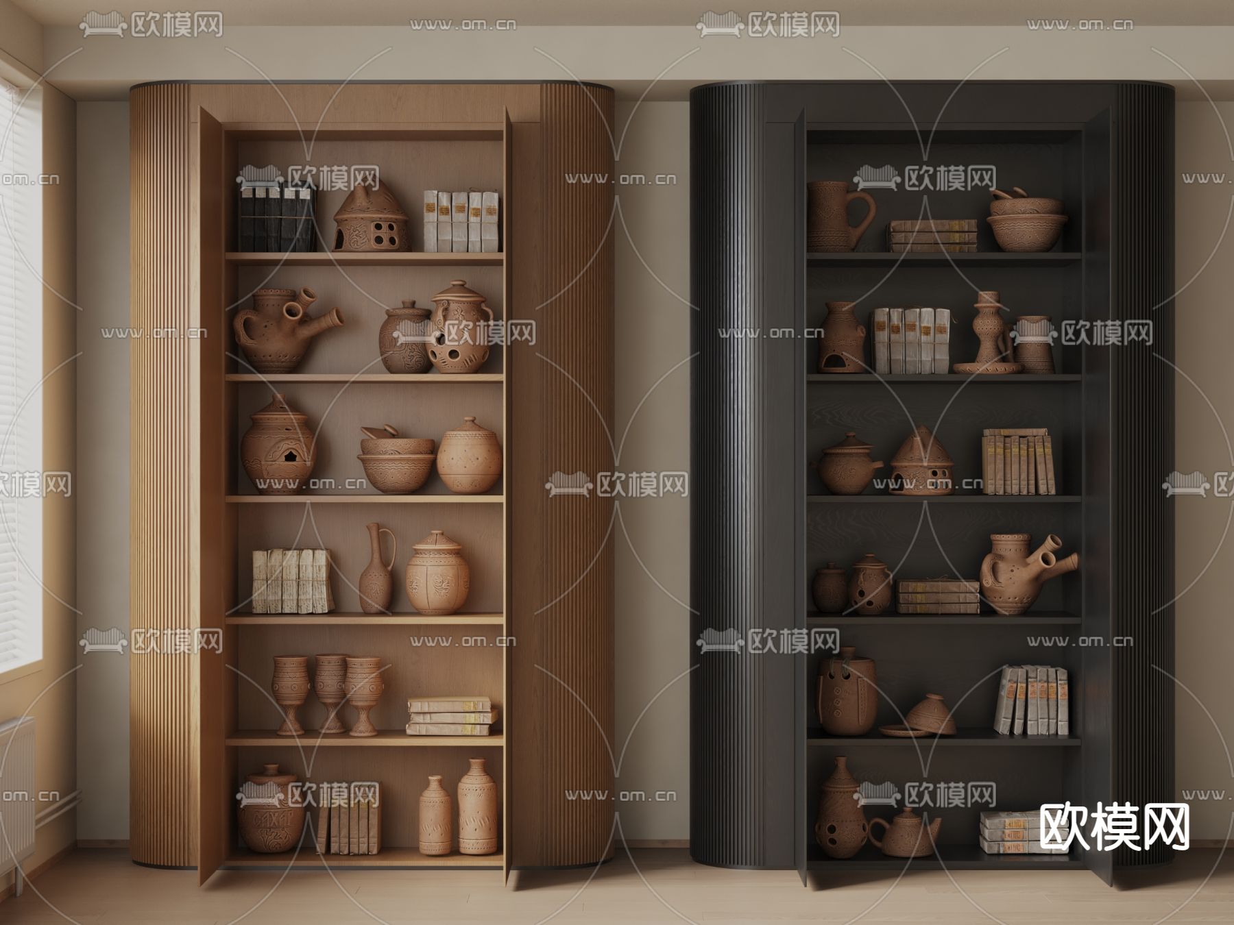侘寂风陶罐 陈列柜3d模型下载