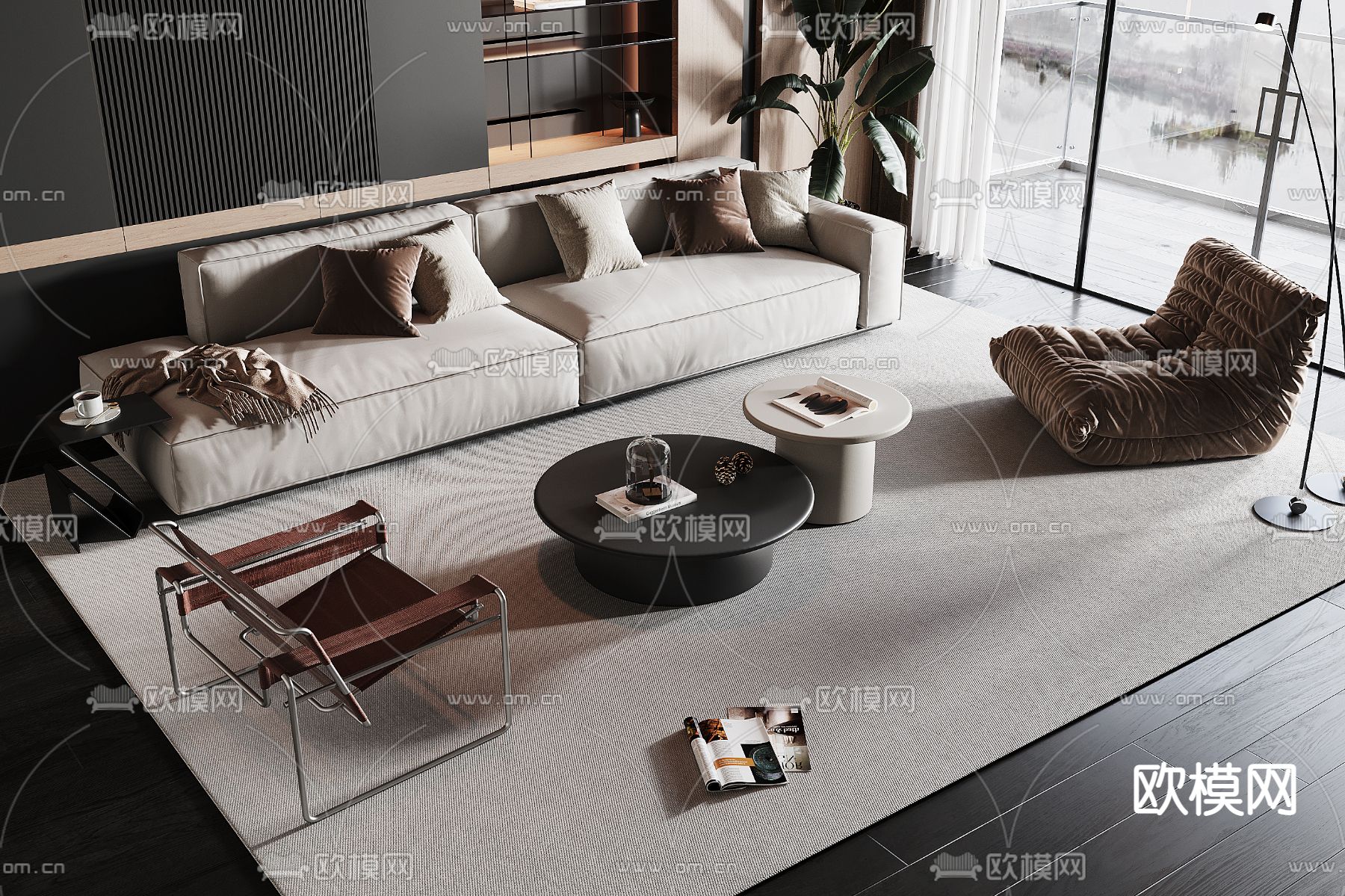 现代沙发组合su模型下载（渲染图1）