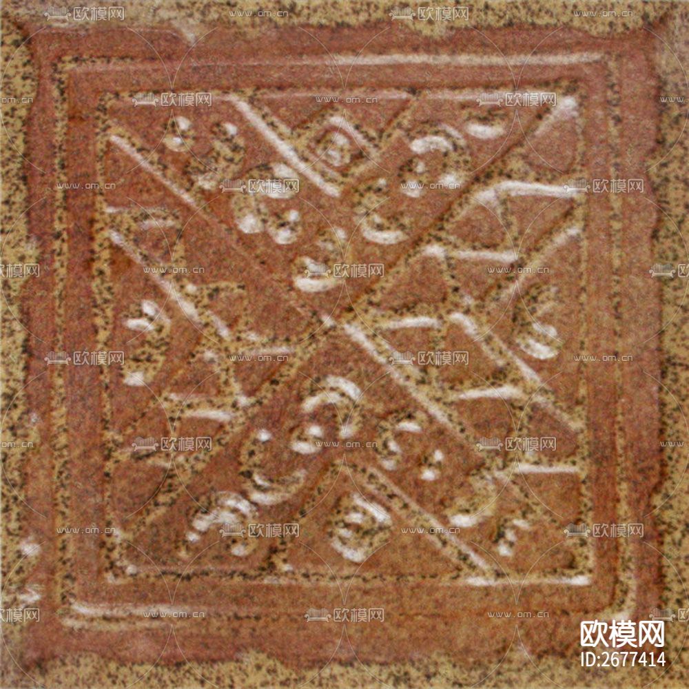 棕桔色仿古田园彩绘地砖下载