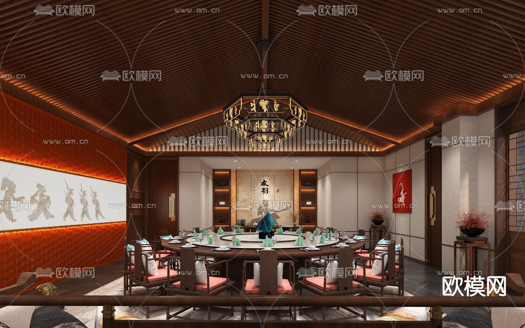 中式餐厅包间su模型下载（渲染图2）