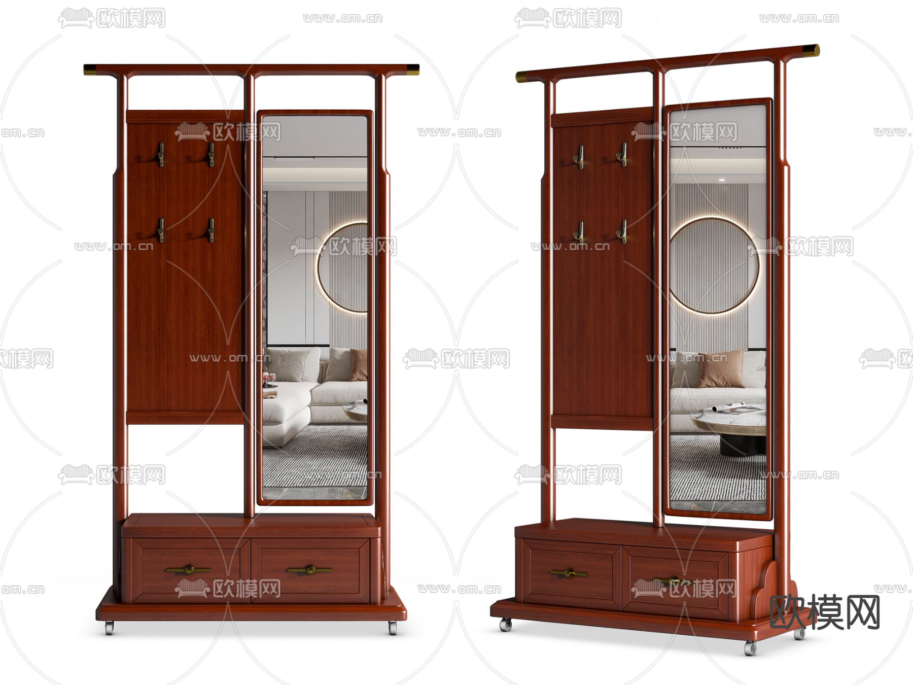 新中式穿衣镜su模型下载（渲染图1）