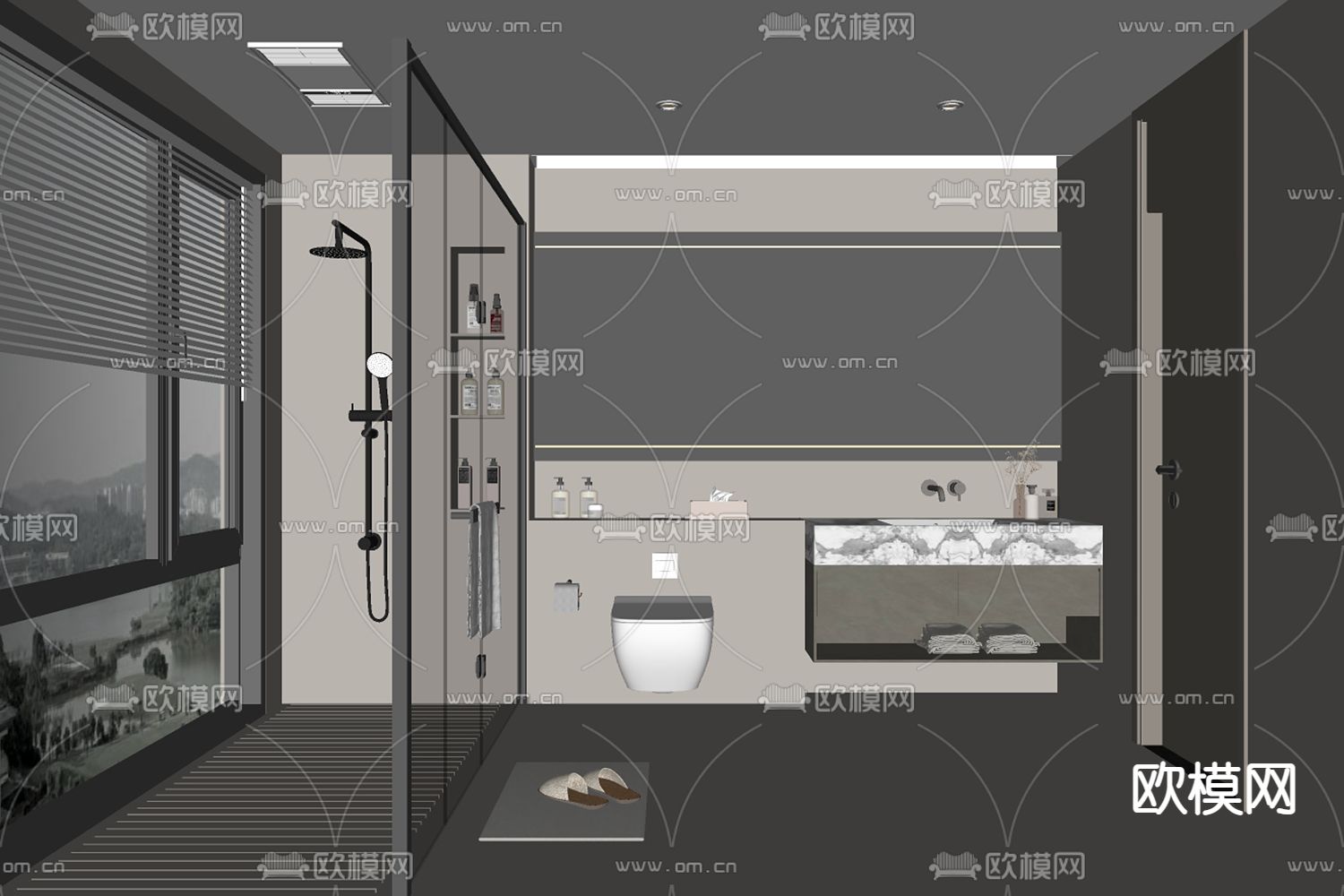 现代卫生间su模型下载（渲染图2）