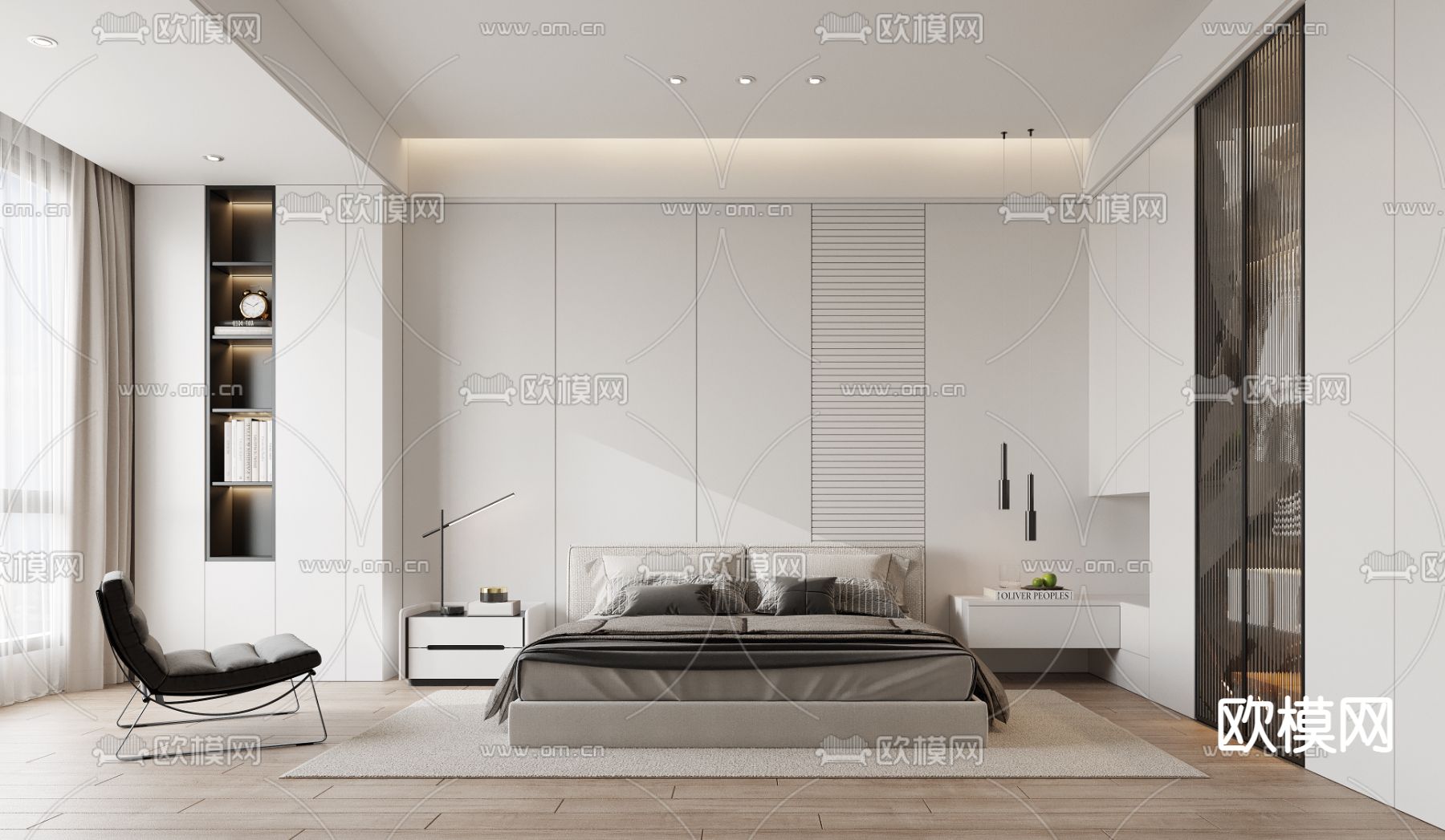 现代卧室 主人房3d模型下载