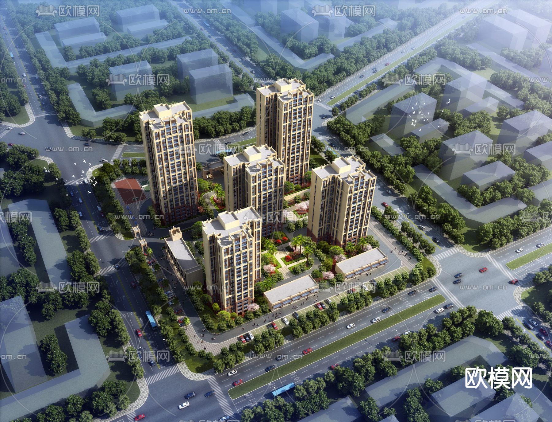 住宅楼鸟瞰3d模型下载（渲染图1）