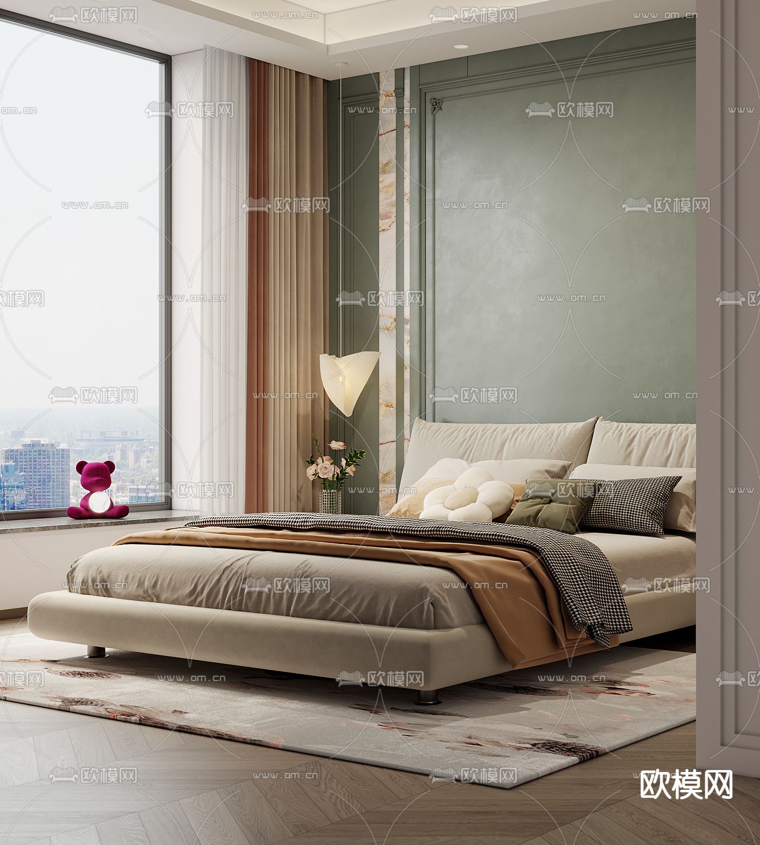 简欧卧室 次卧 女孩房3d模型下载（渲染图2）