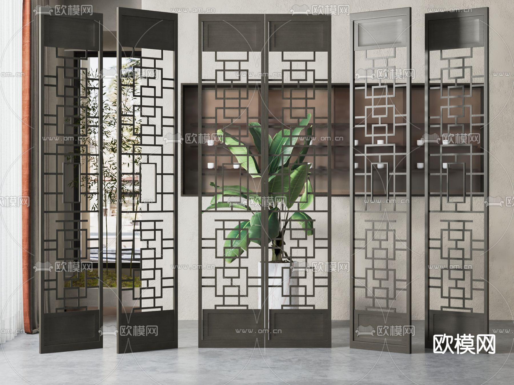 新中式隔断 屏风3d模型下载