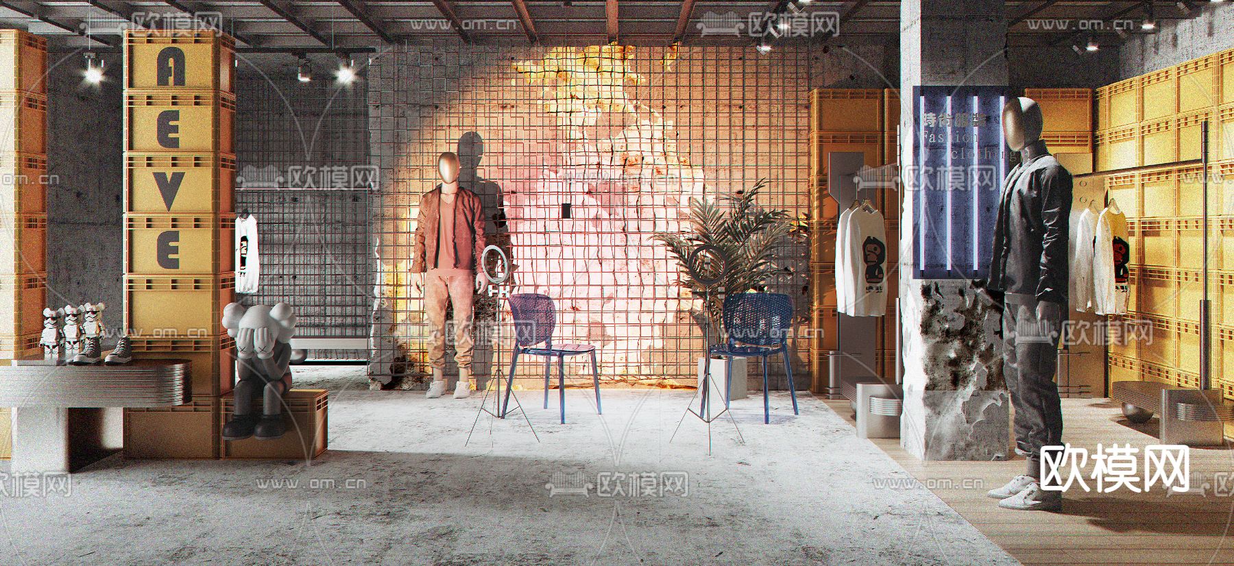 工业风服装店 男装店3d模型下载（渲染图3）