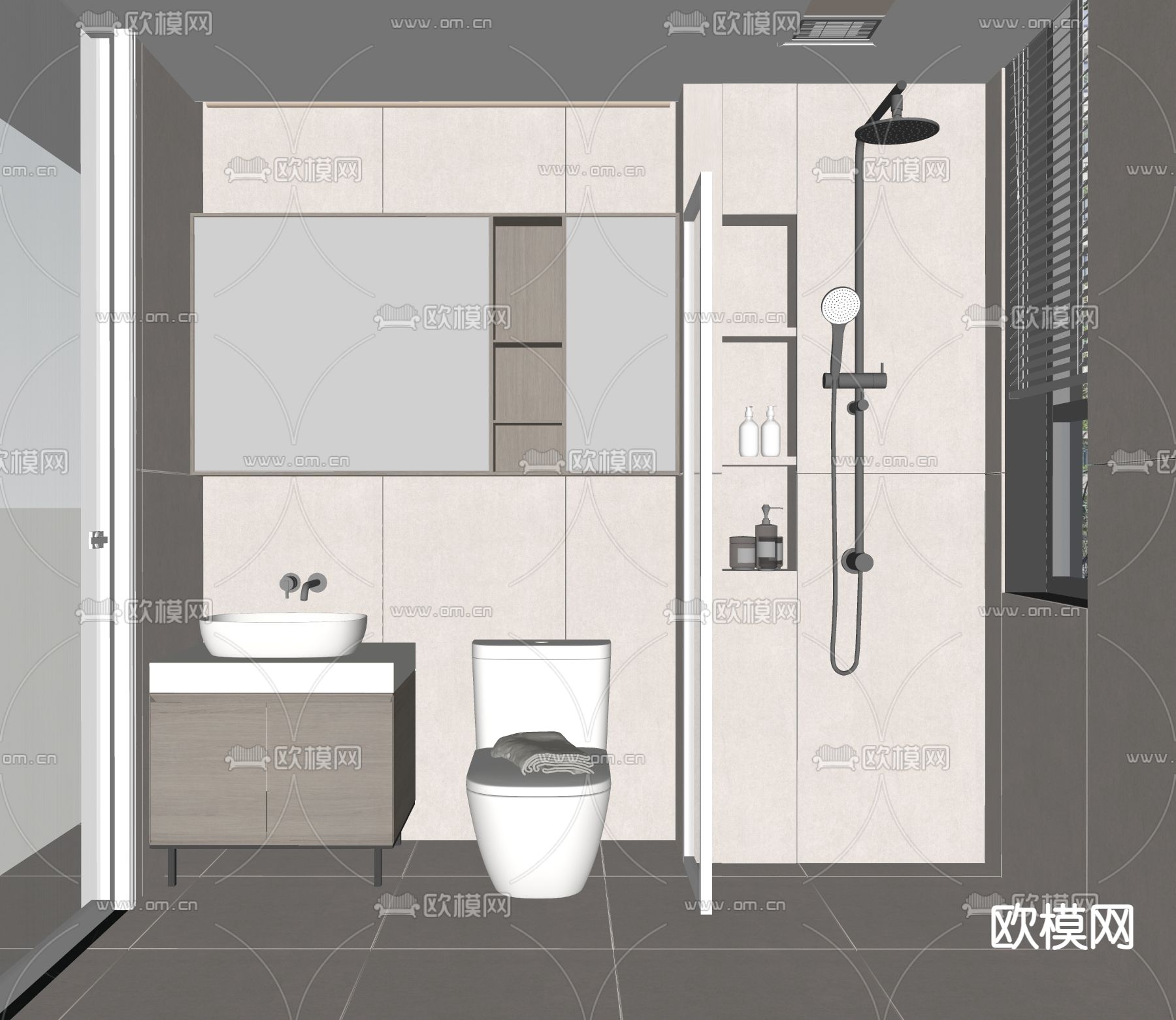 现代浴室卫生间su模型下载（渲染图3）