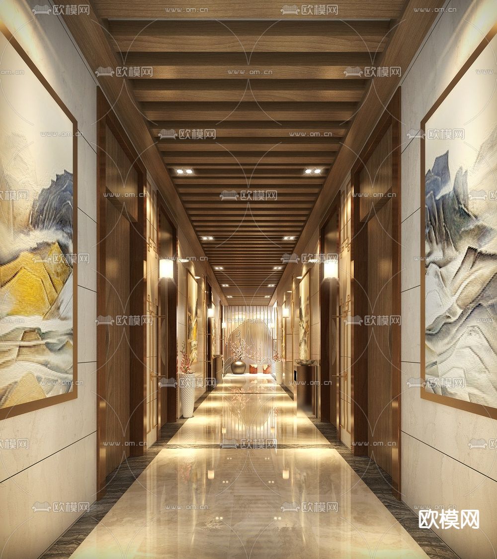 新中式走廊免费3d模型下载
