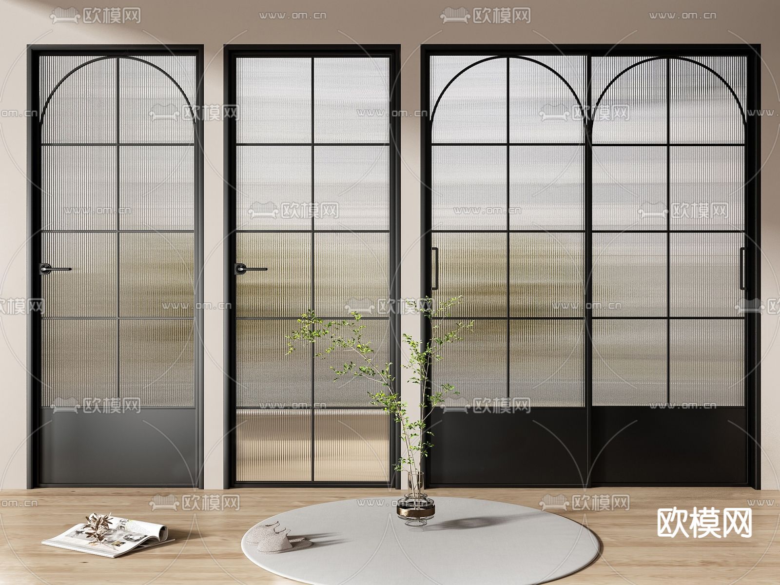 现代玻璃门su模型下载（渲染图1）