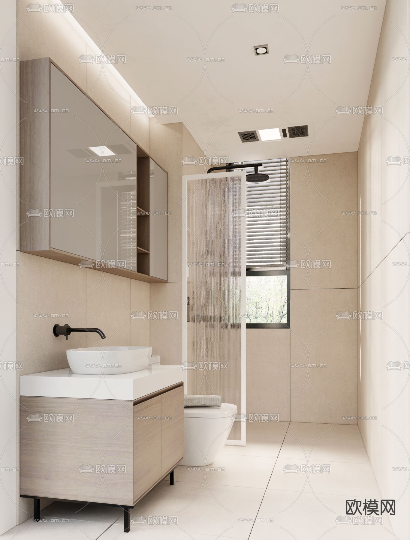 现代浴室卫生间su模型下载（渲染图2）