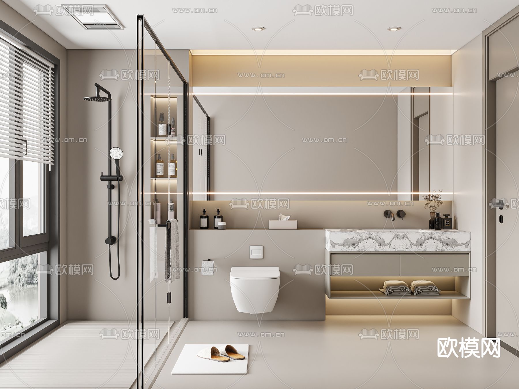 现代卫生间su模型下载（渲染图1）