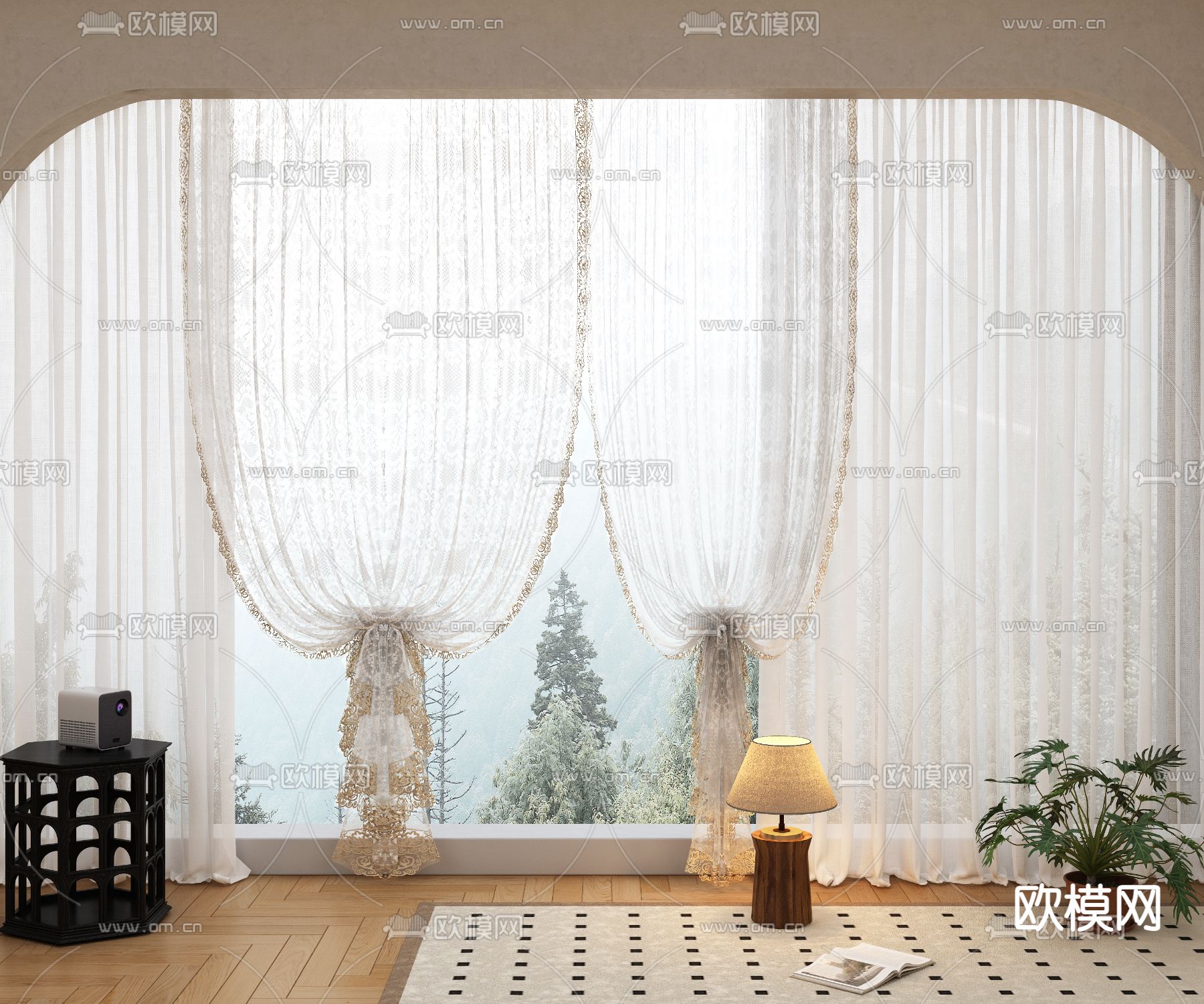 现代窗纱 窗帘su模型下载（渲染图1）
