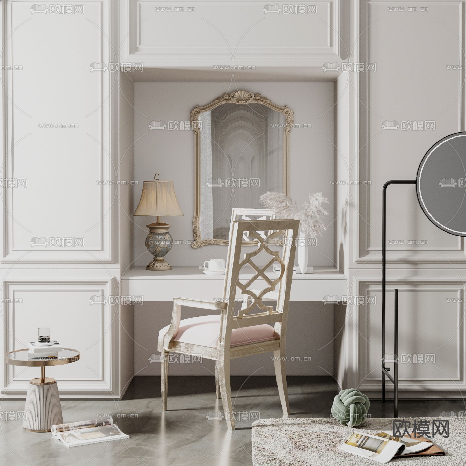 简欧梳妆台su模型下载（渲染图1）