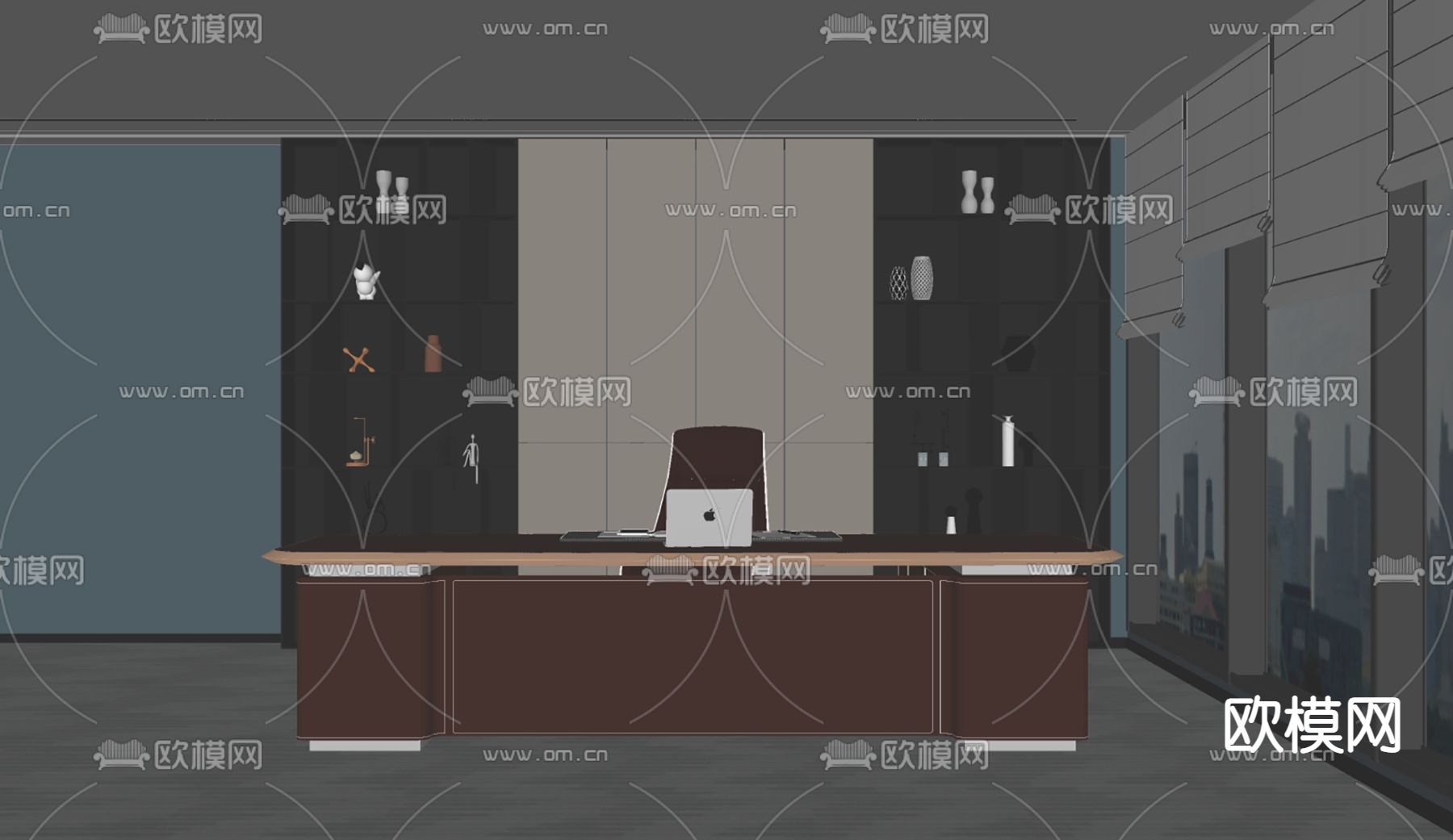 班台办公桌椅su模型下载（渲染图2）