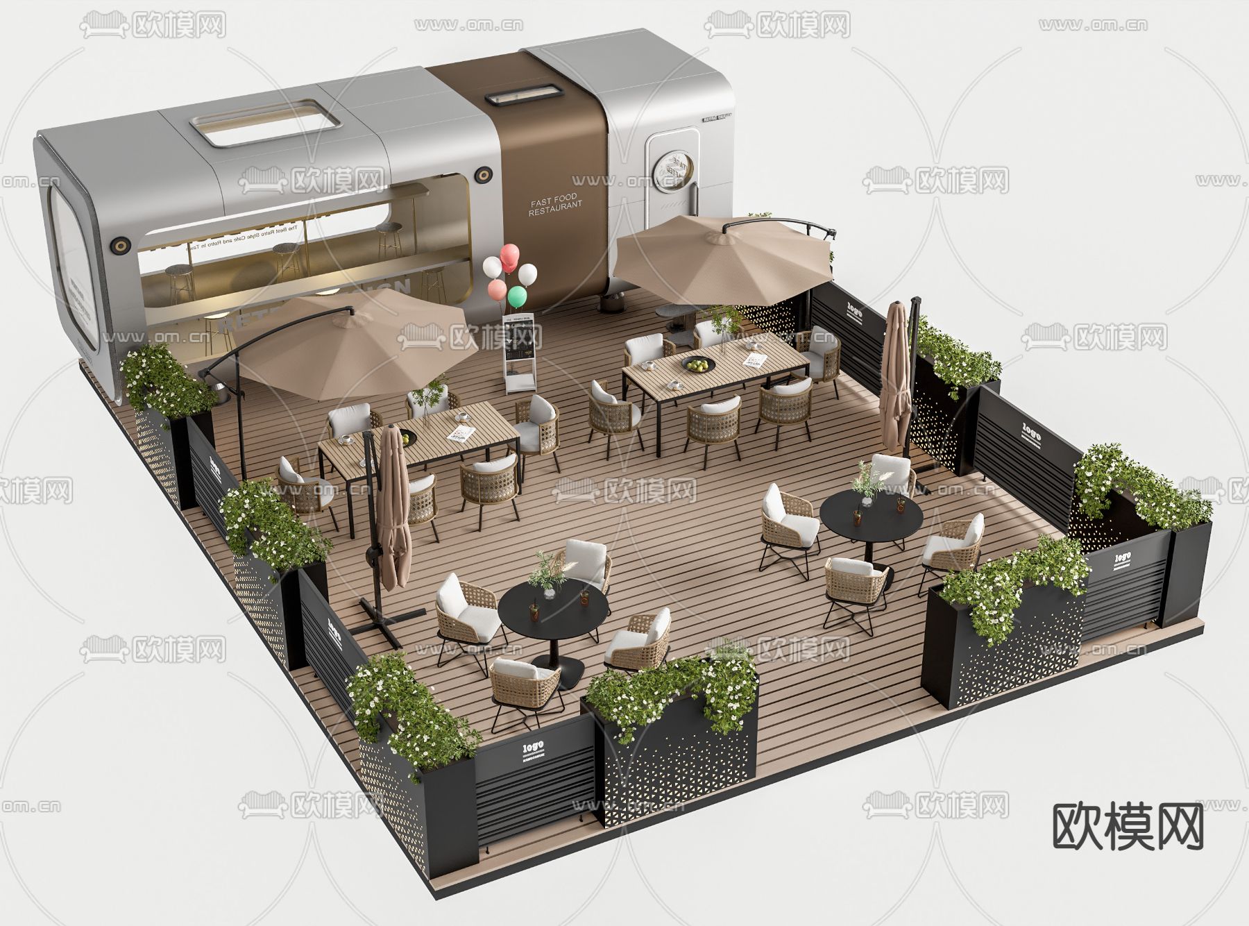 现代咖啡厅外摆su模型