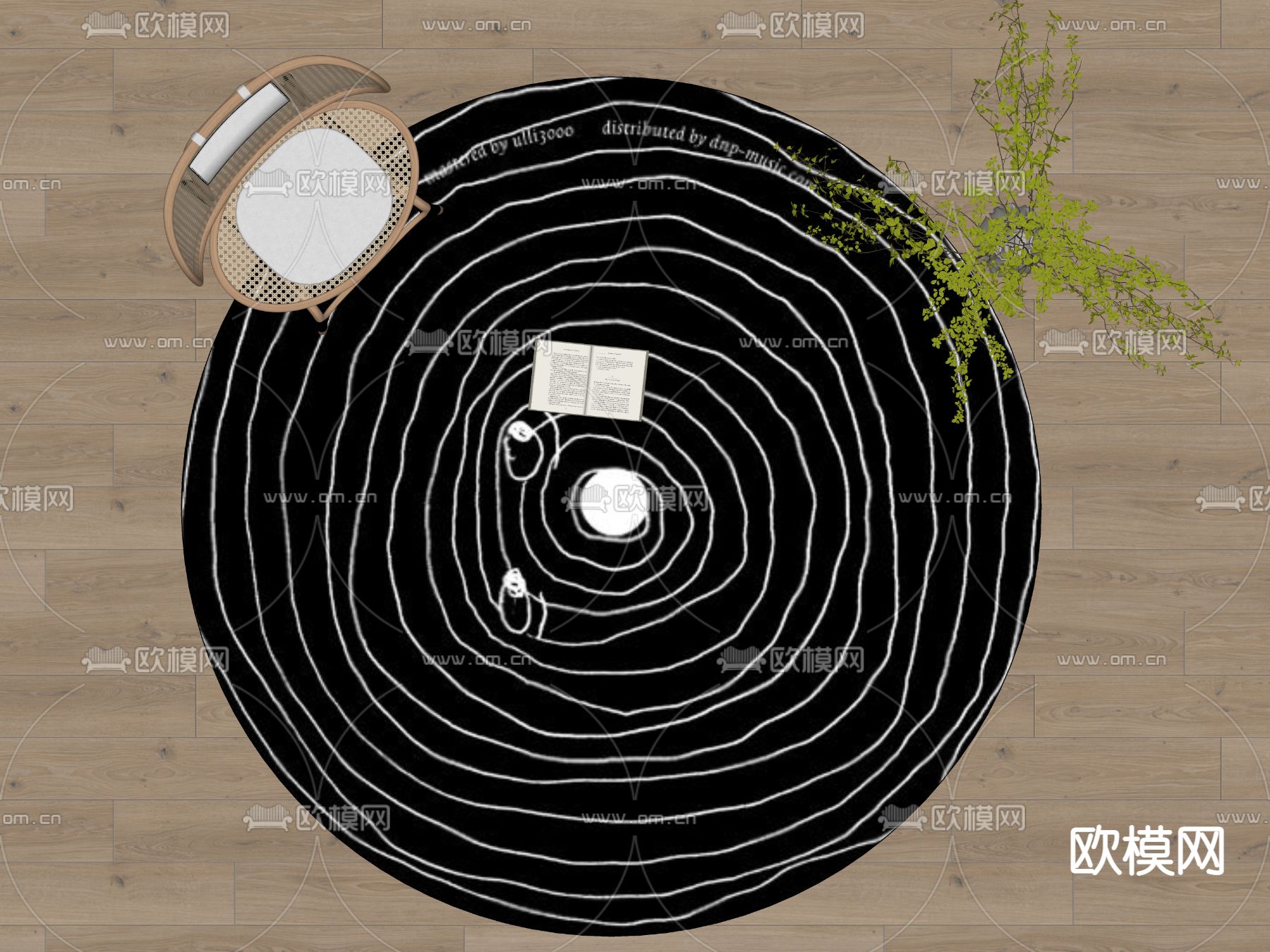 现代圆形地毯su模型下载（渲染图2）