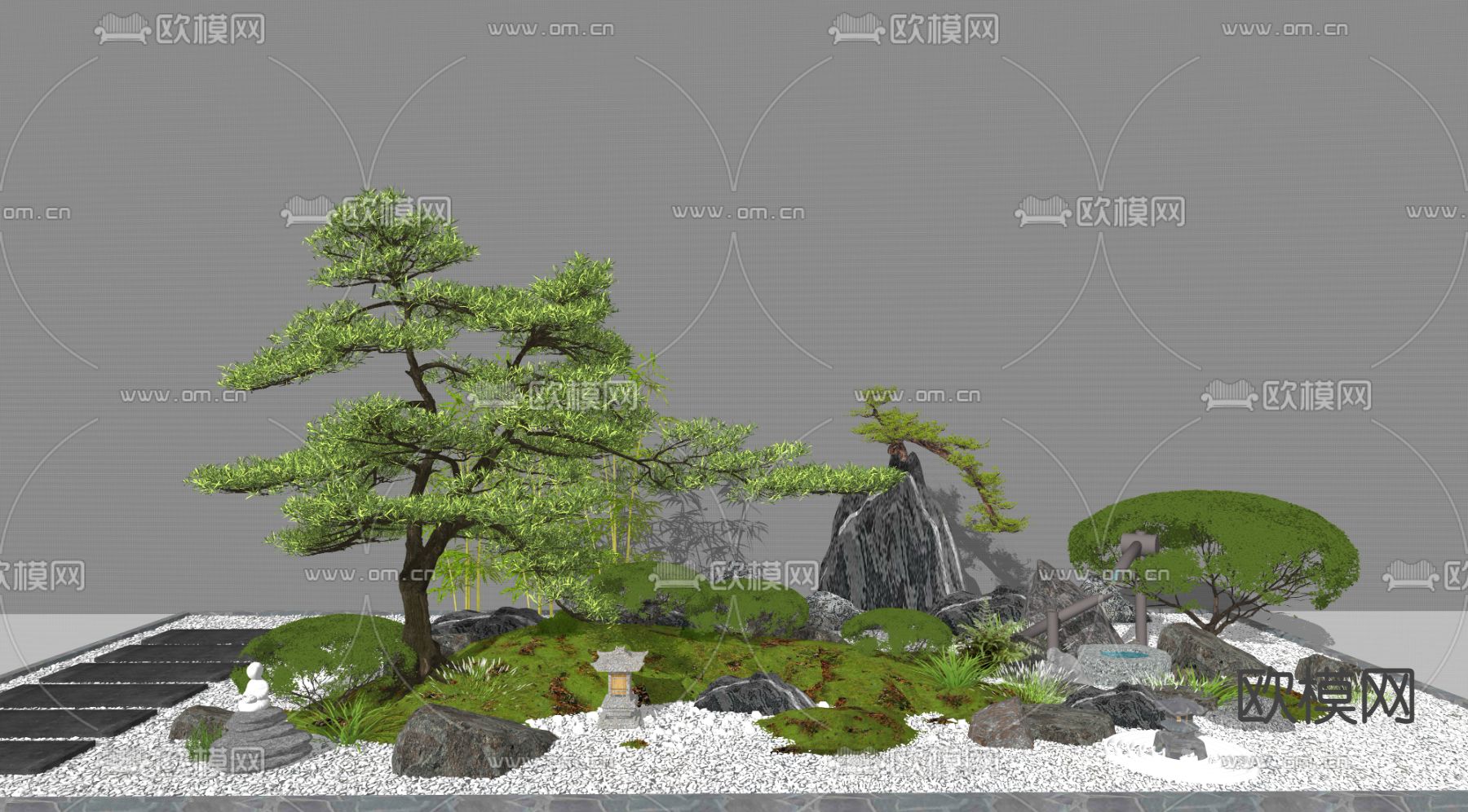 新中式景观小品su模型下载（渲染图2）