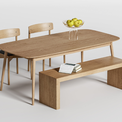 北欧原木餐桌椅su模型