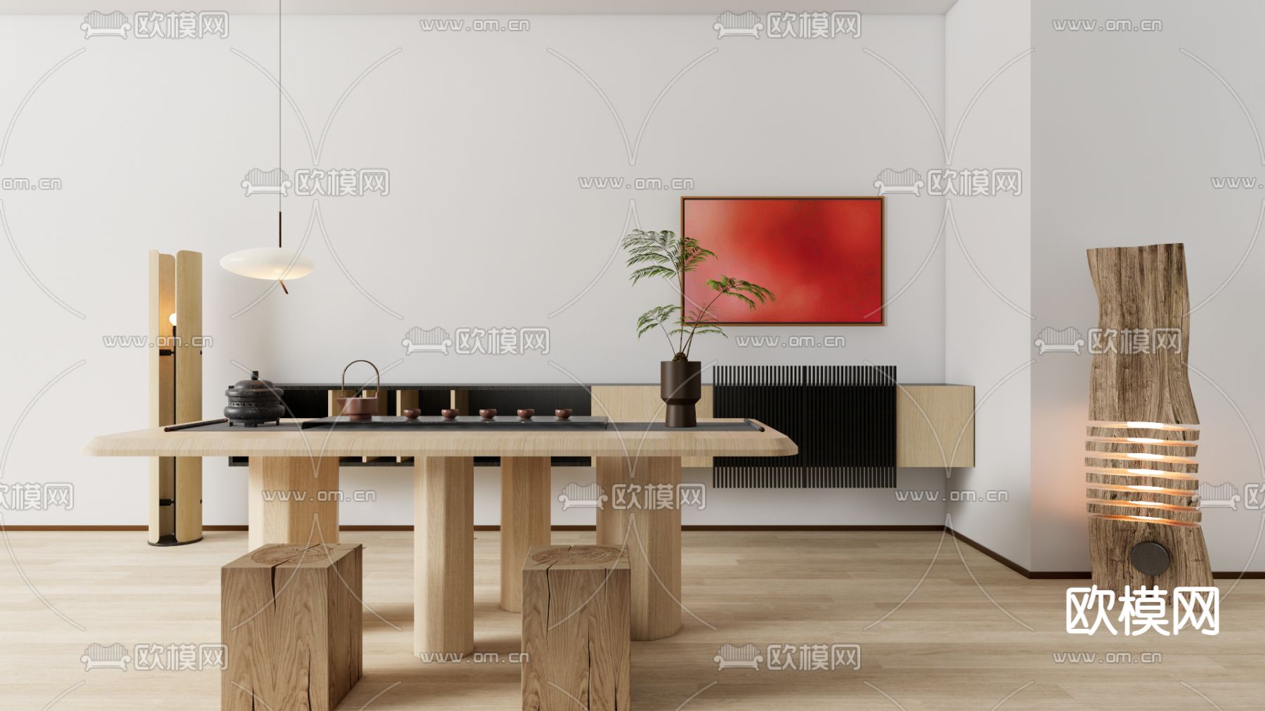 侘寂茶桌椅3d模型下载