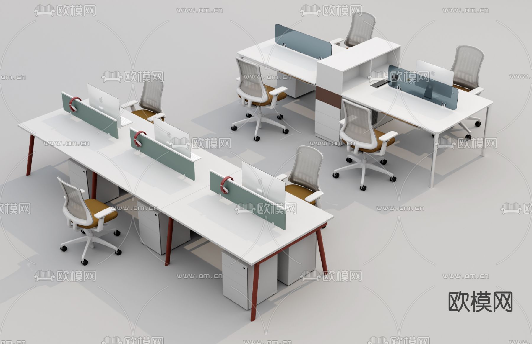 卡位办公桌 工位 职员位3d模型下载