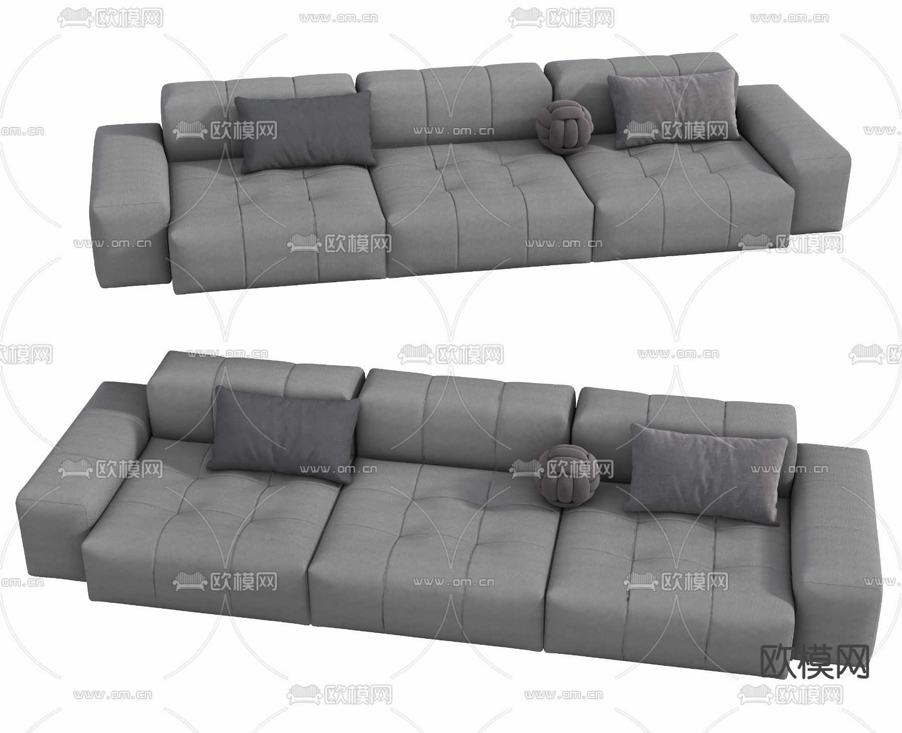 现代布艺多人沙发su模型下载（渲染图1）