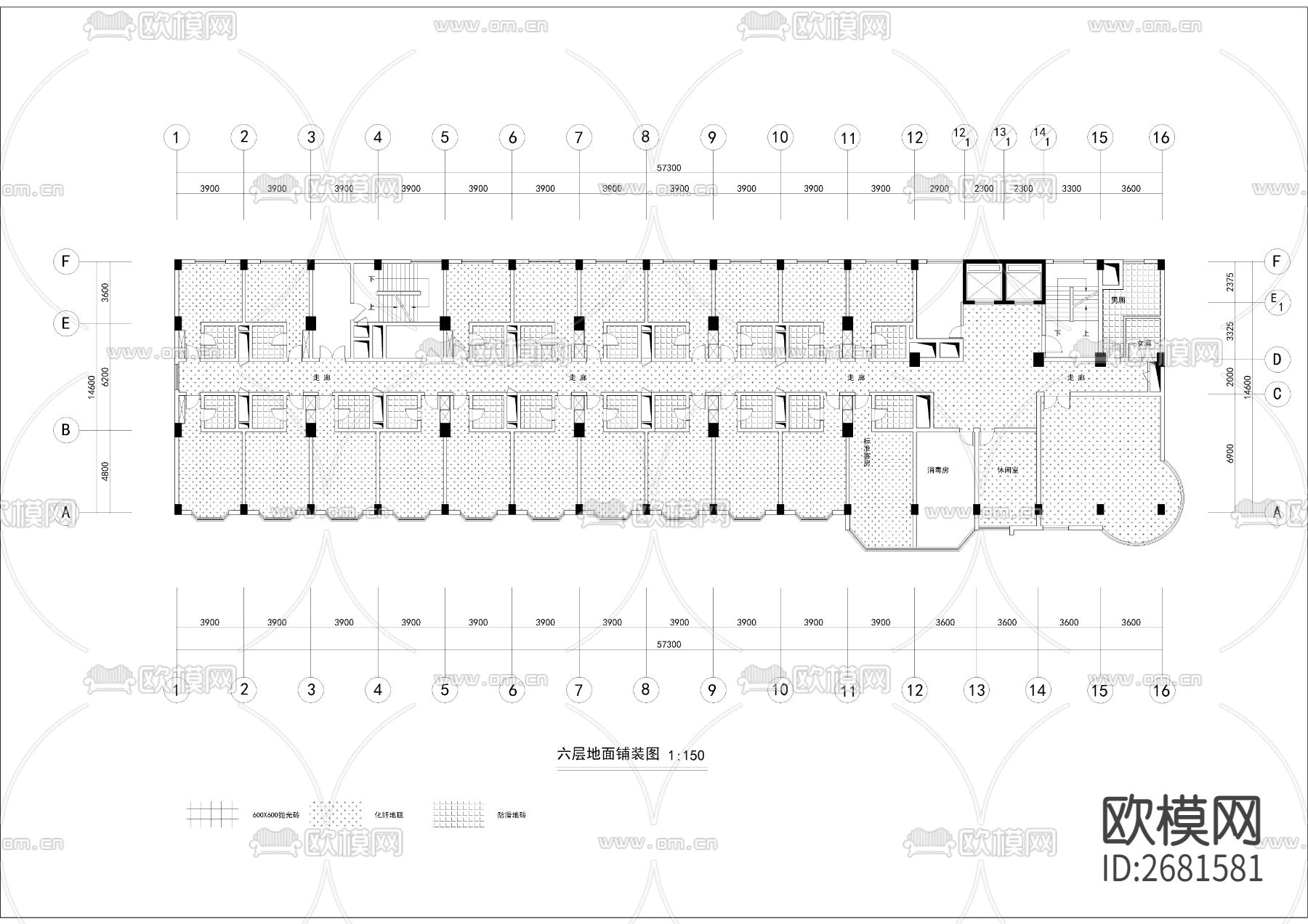 某宾馆装饰平面cad施工图下载（渲染图9）