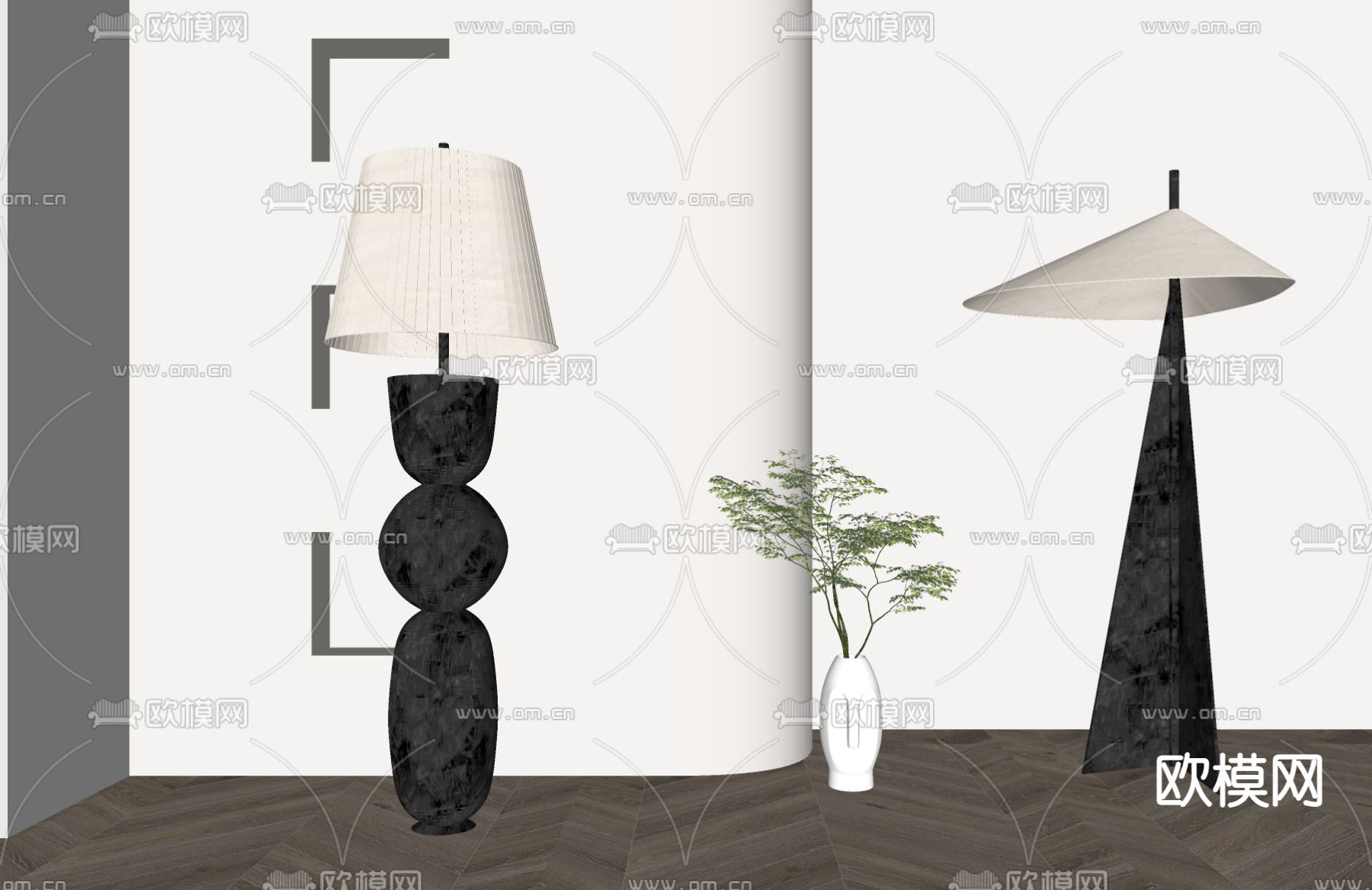 侘寂风落地灯su模型下载（渲染图2）