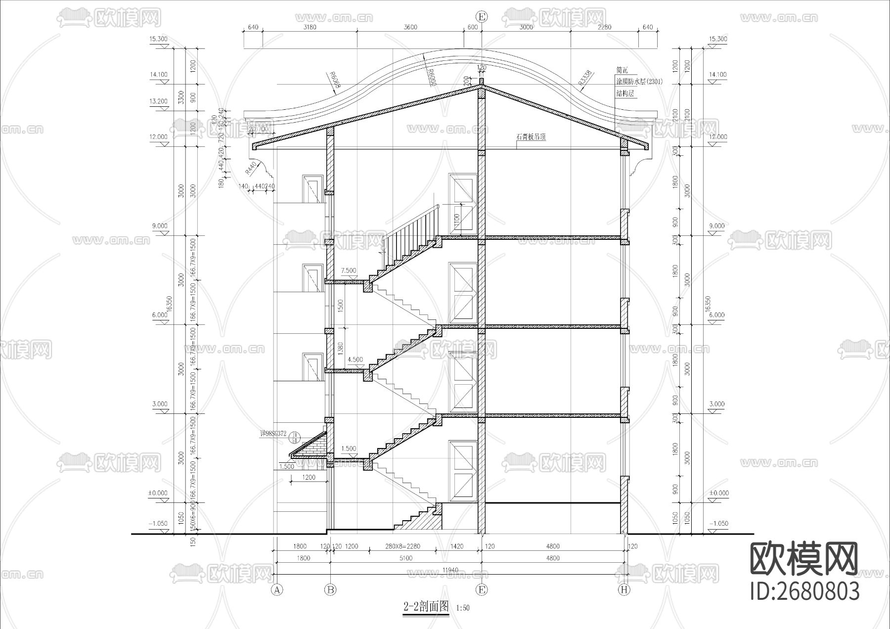 三款经典中式微派建筑CAD施工图下载（渲染图3）